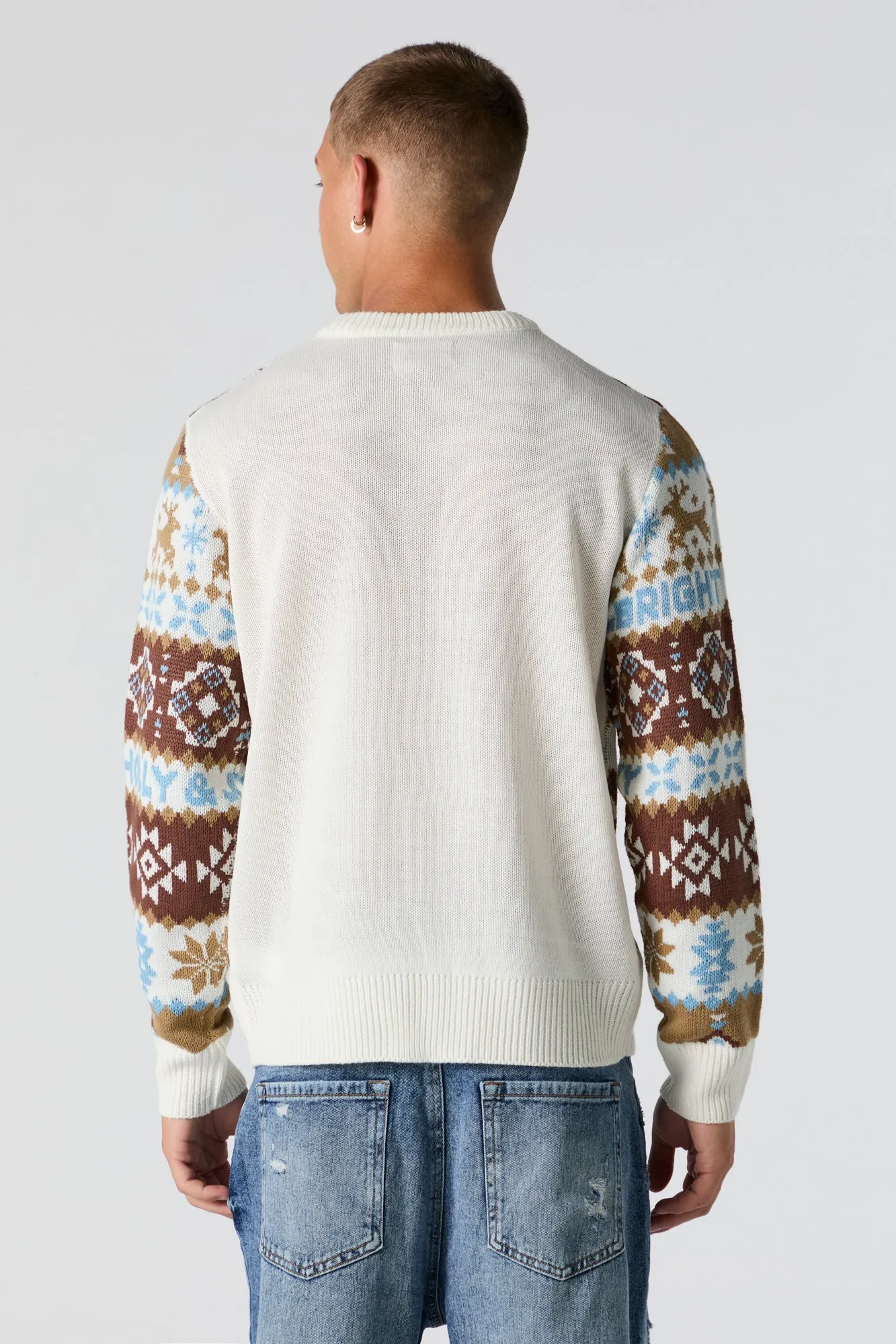 Merry and Bright Fairisle Jacquard Knit Christmas Sweater sold by Urban Planet product image thumbnail 2