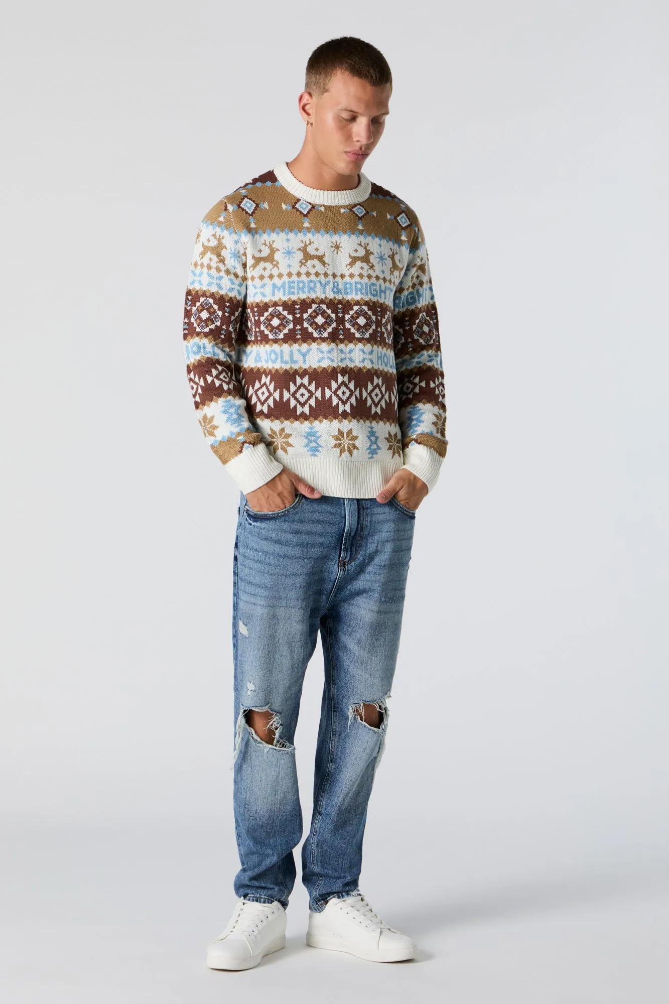 Merry and Bright Fairisle Jacquard Knit Christmas Sweater sold by Urban Planet product image thumbnail 3