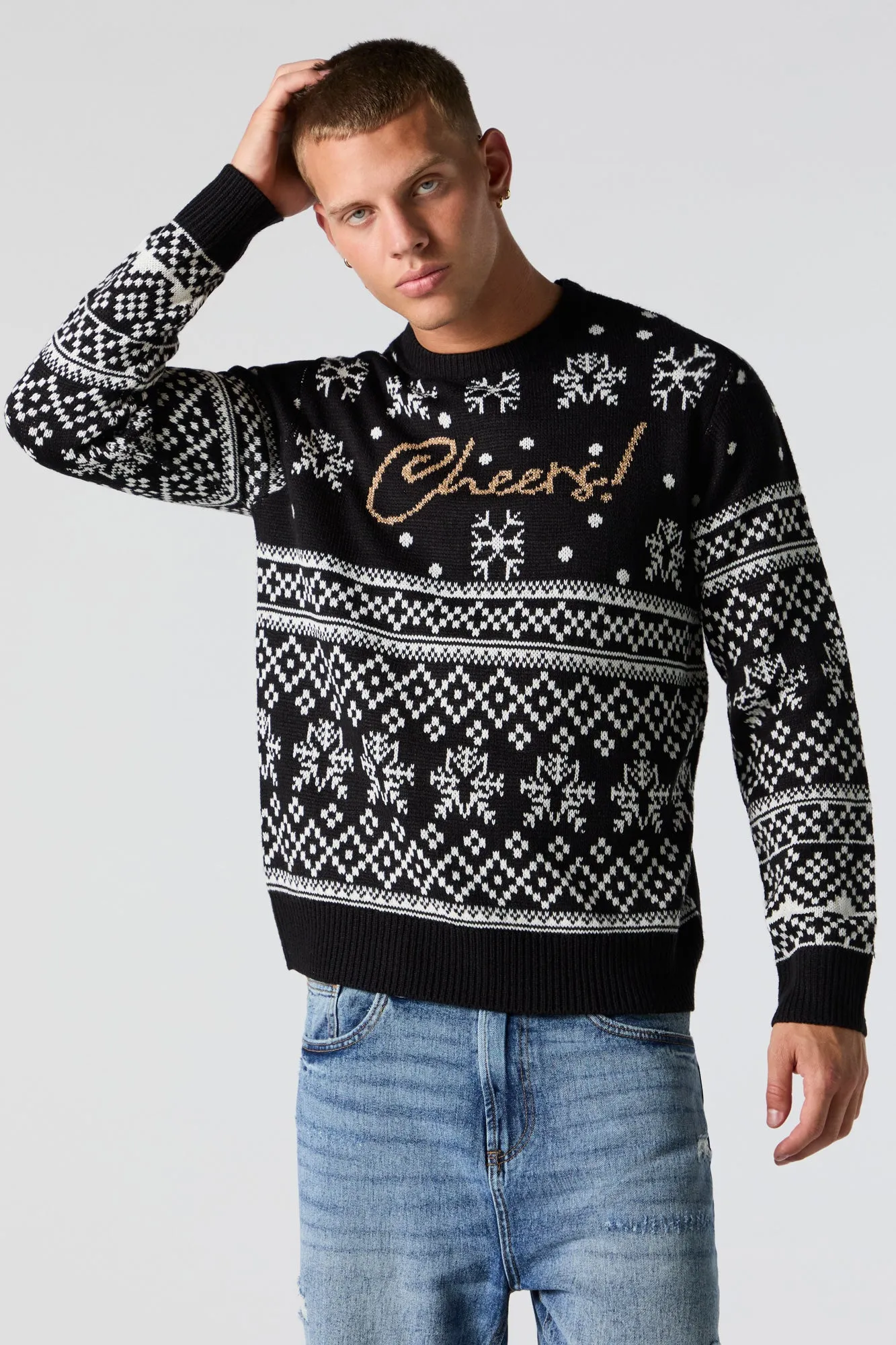 Cheers Fairisle Jacquard Knit Christmas Sweater sold by Urban Planet