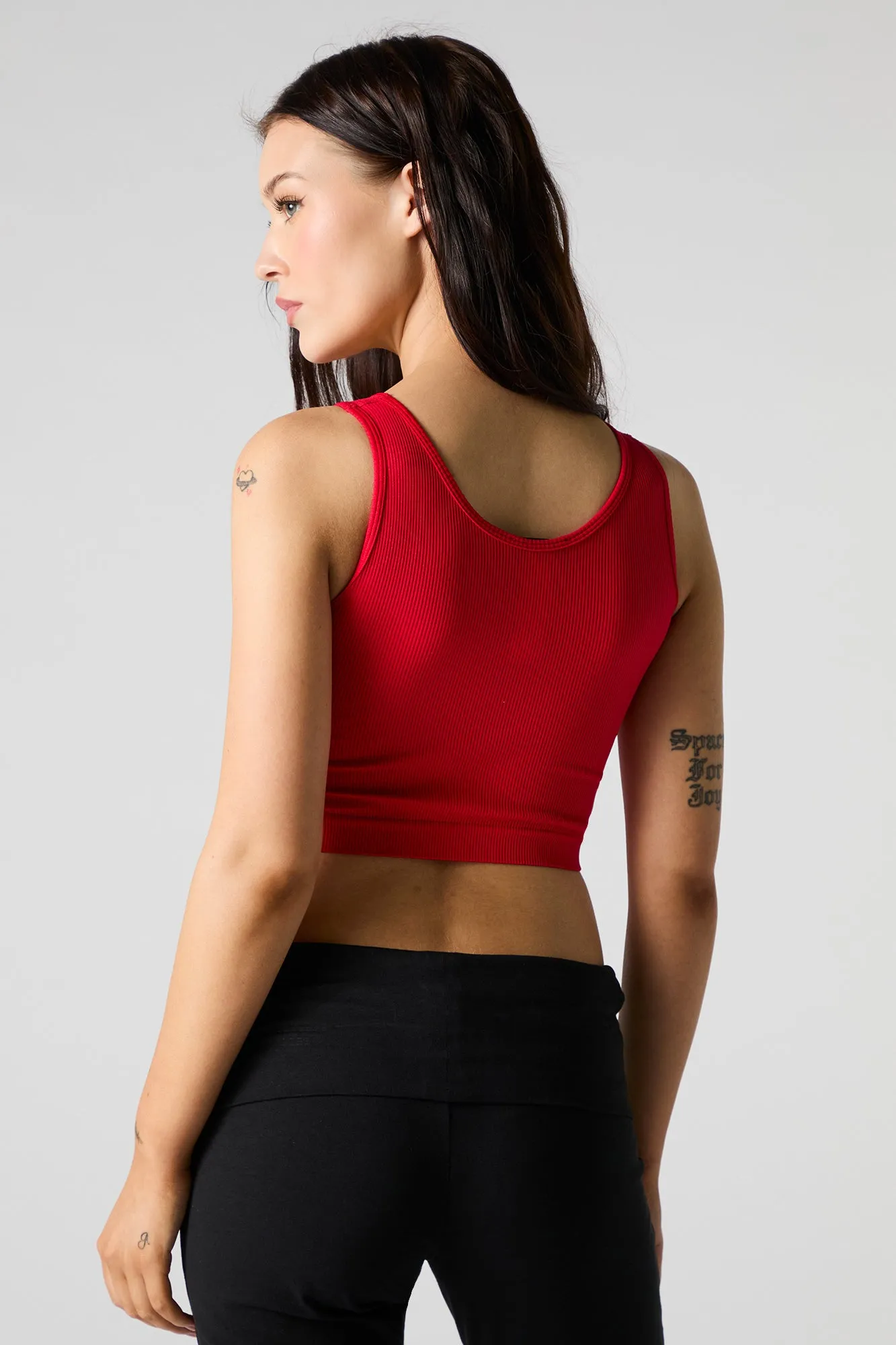 Seamless Ribbed Scoop Neck Tank with Built-In Bra Cups sold by Urban Planet product image thumbnail 2