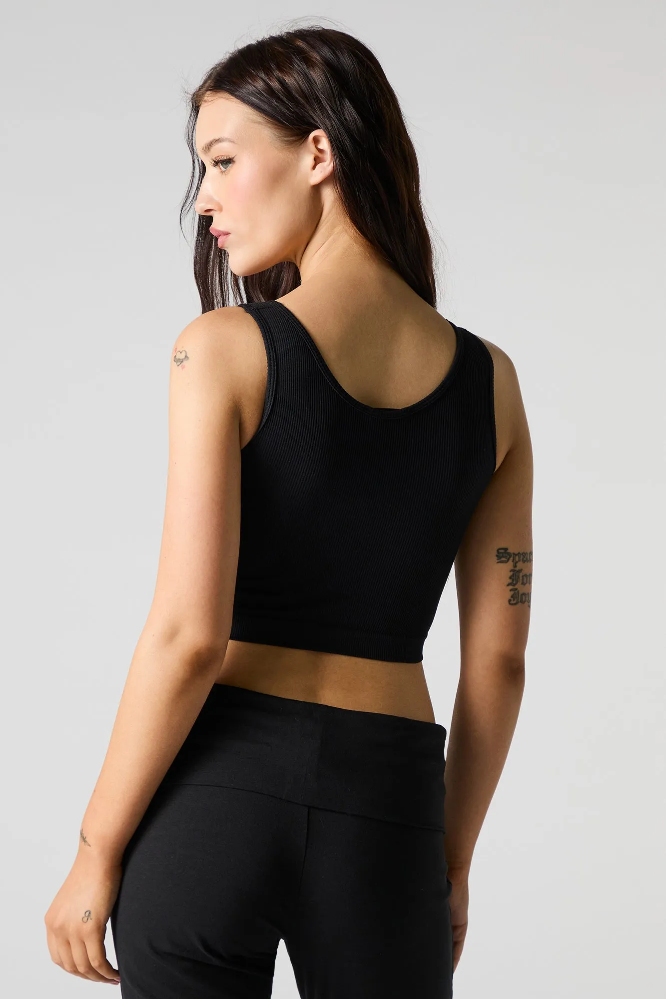 Seamless Ribbed Scoop Neck Tank with Built-In Bra Cups sold by Urban Planet product image thumbnail 5