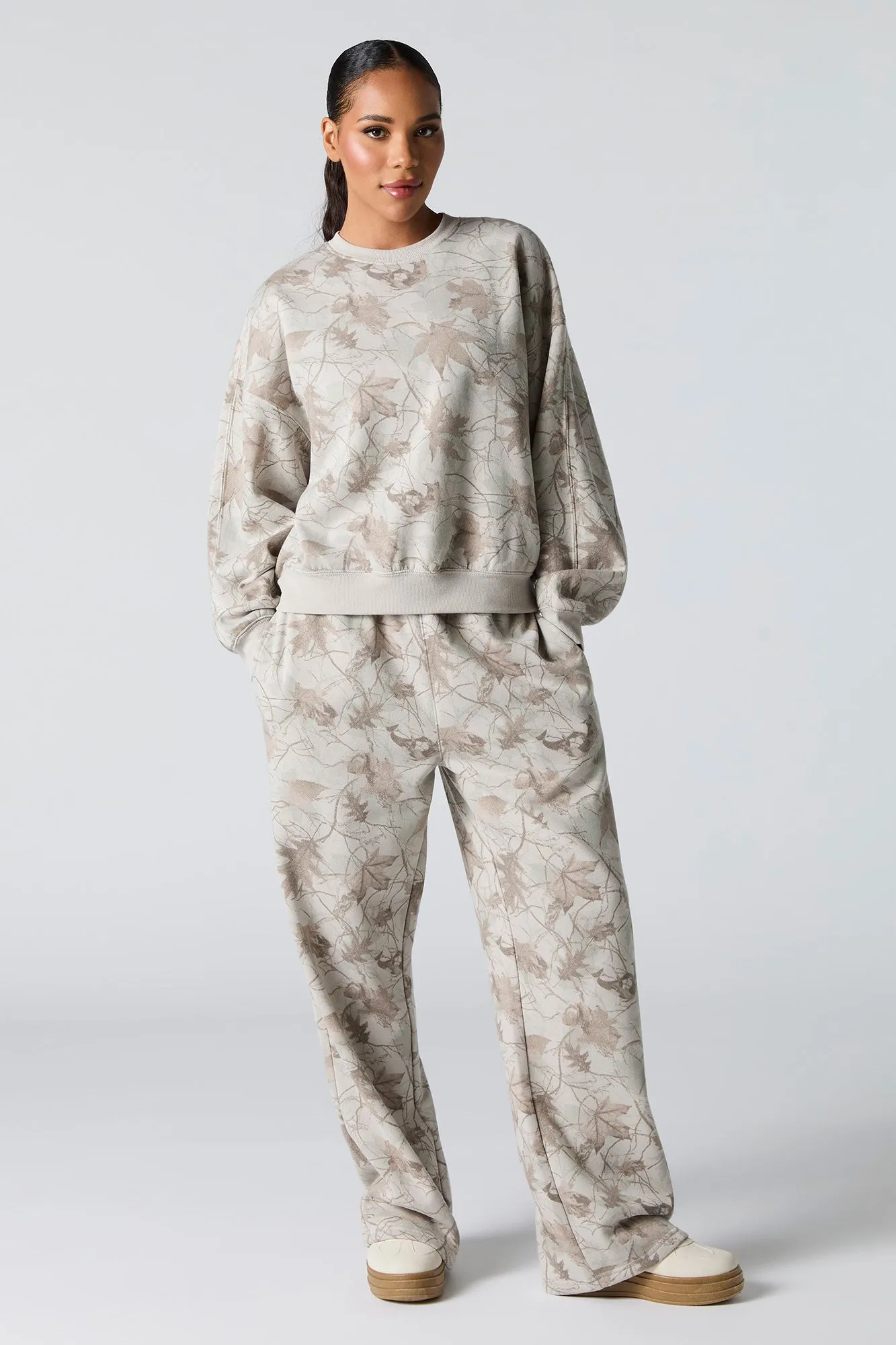 Camo Print Wide Leg Fleece Sweatpant sold by Urban Planet