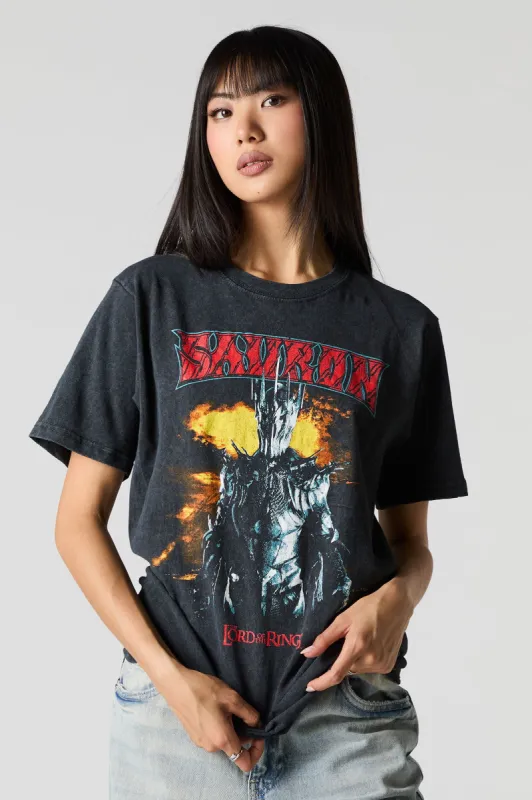 T-shirt unisexe délavé à imprimé Sauron LOTR sold by Urban Planet