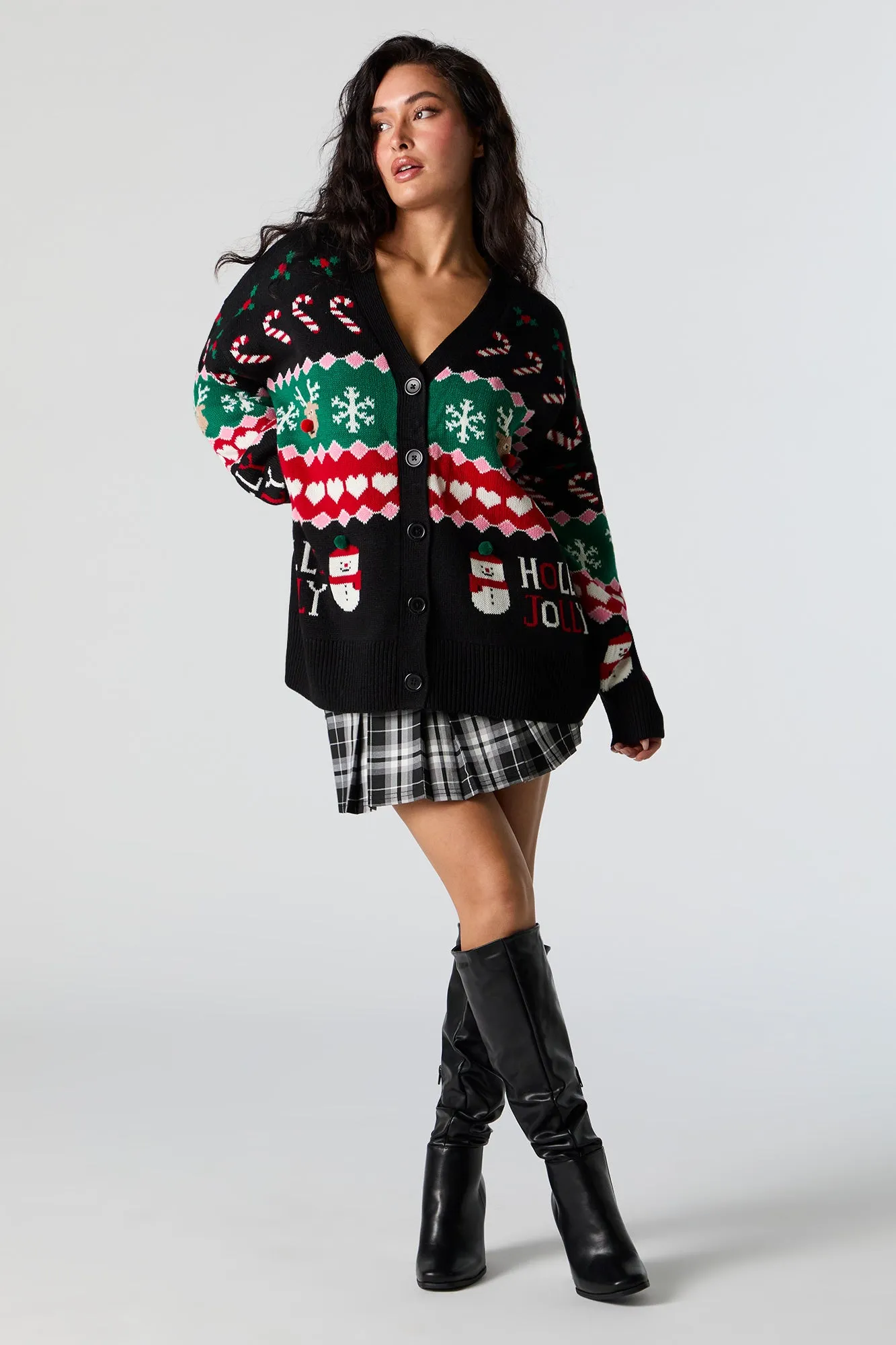 Holly Jolly Jacquard Knit Christmas Cardigan sold by Urban Planet product image thumbnail 3