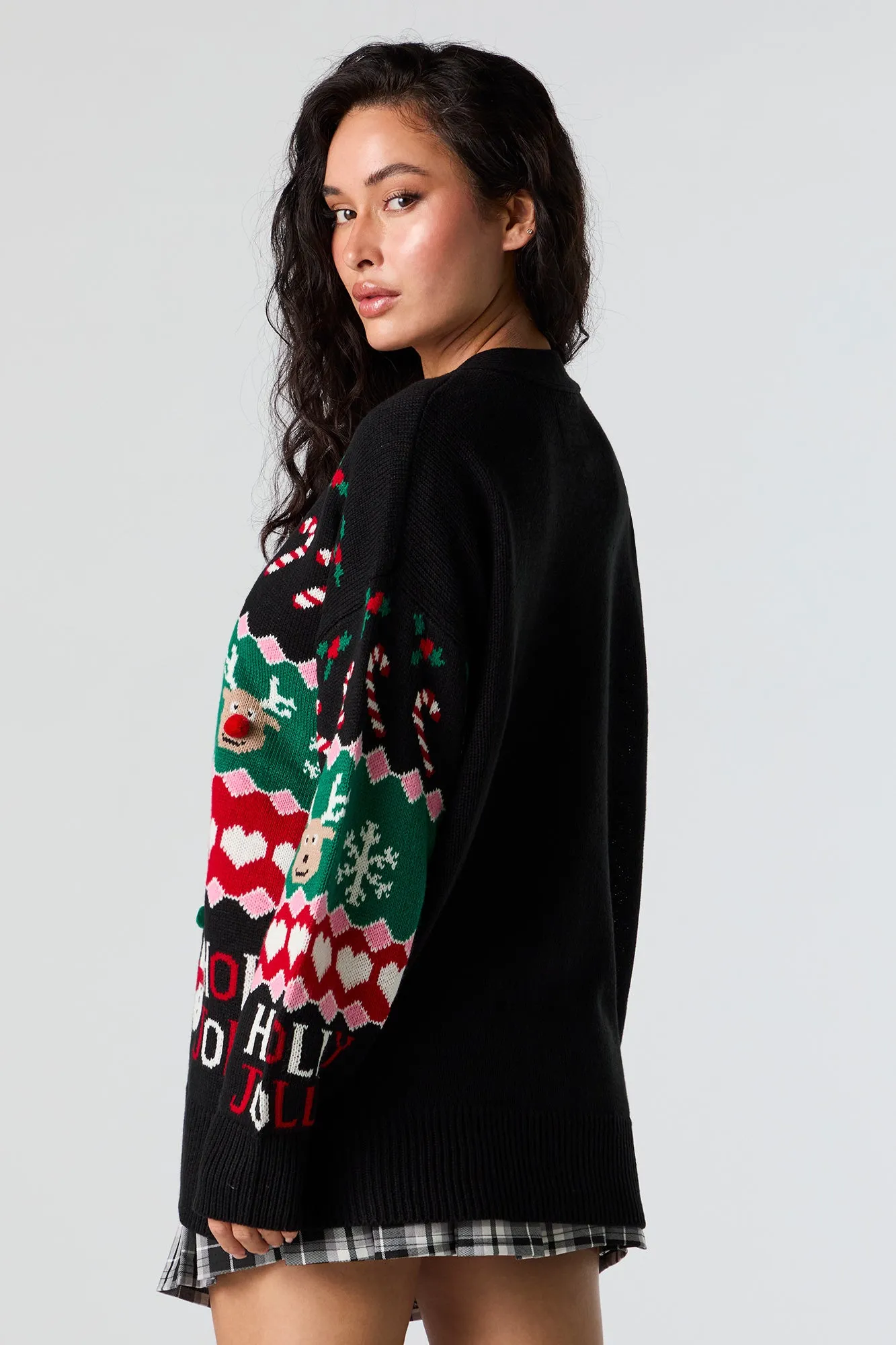 Holly Jolly Jacquard Knit Christmas Cardigan sold by Urban Planet product image thumbnail 2
