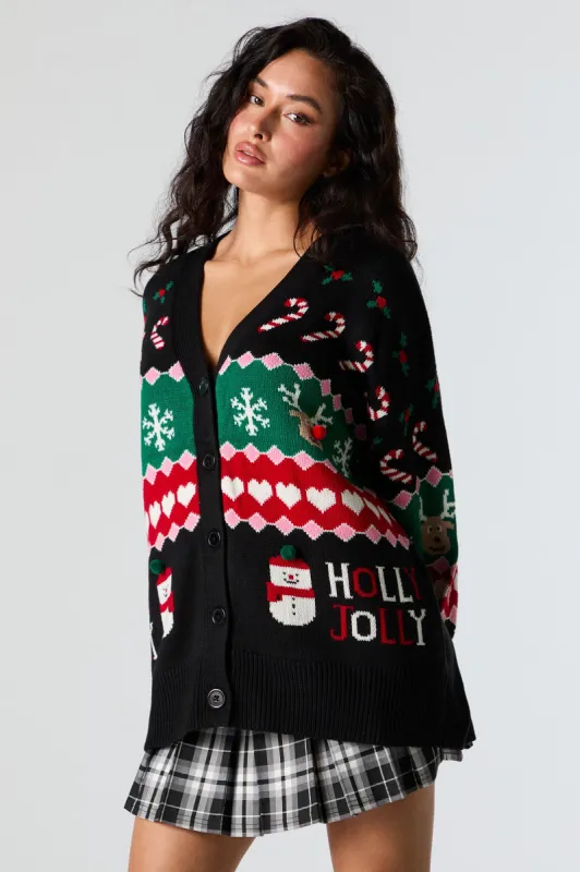 Cardigan de Noël en tricot jacquard avec imprimé Holly Jolly sold by Urban Planet