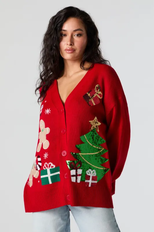 Sequin Jacquard Knit Christmas Cardigan sold by Urban Planet