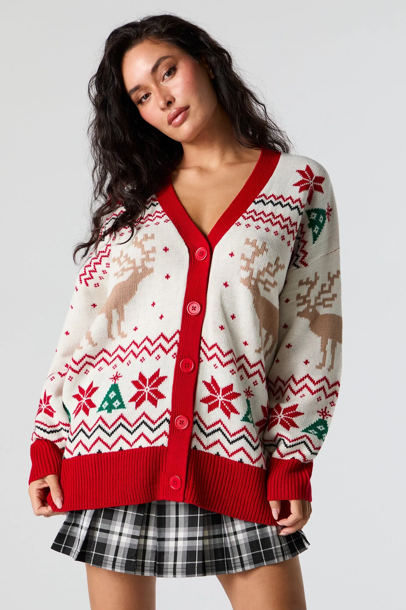 Reindeer Fairisle Jacquard Knit Christmas Cardigan sold by Urban Planet