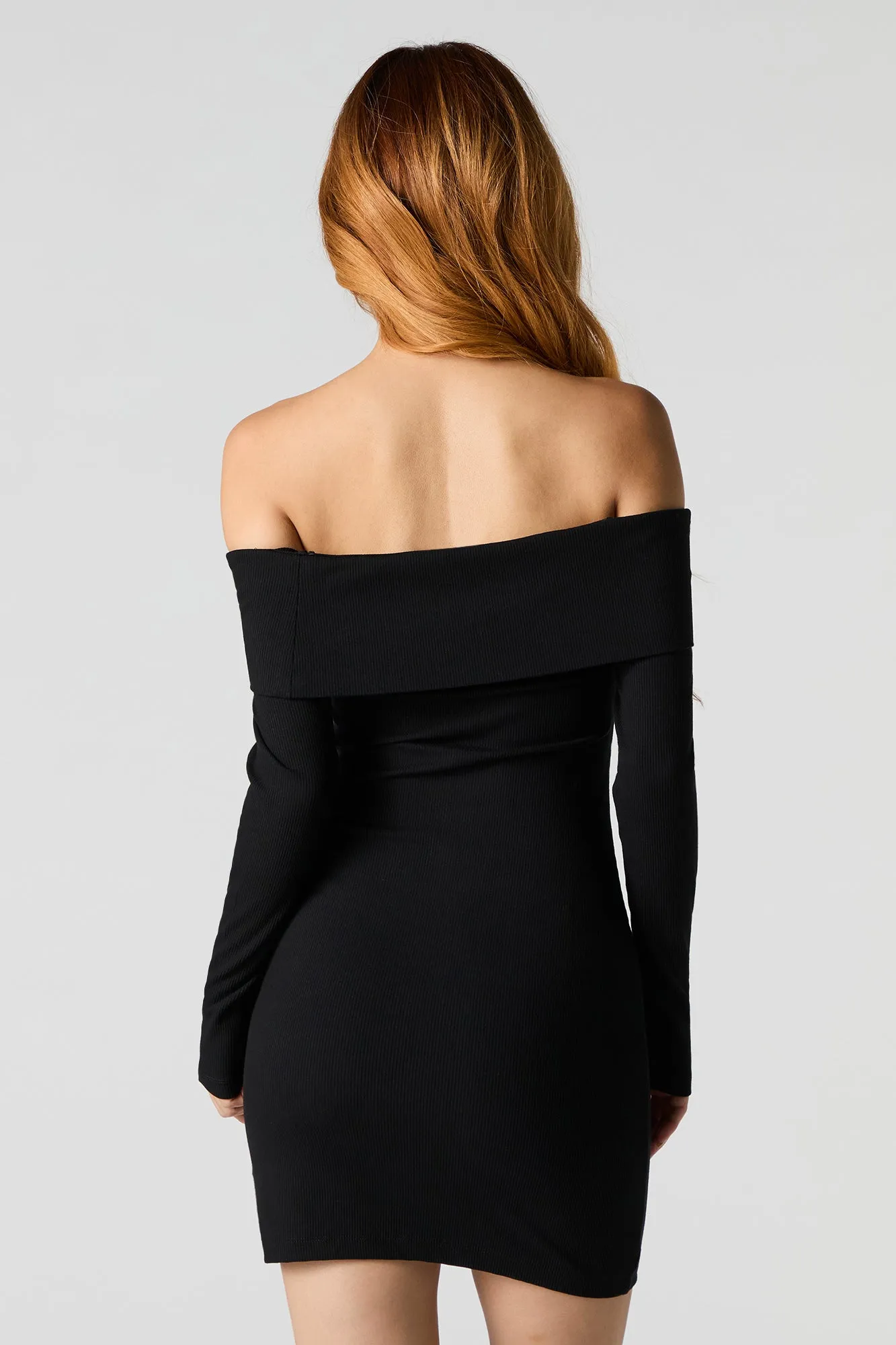 Ribbed Off Shoulder Long Sleeve Mini Dress sold by Urban Planet product image thumbnail 5