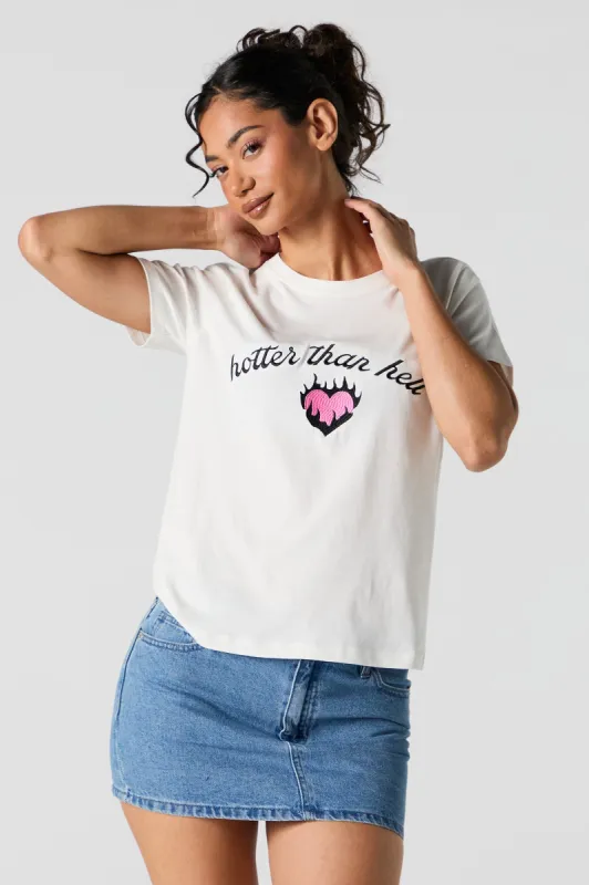 Hotter than Hell Embroidered Boyfriend T-Shirt sold by Urban Planet