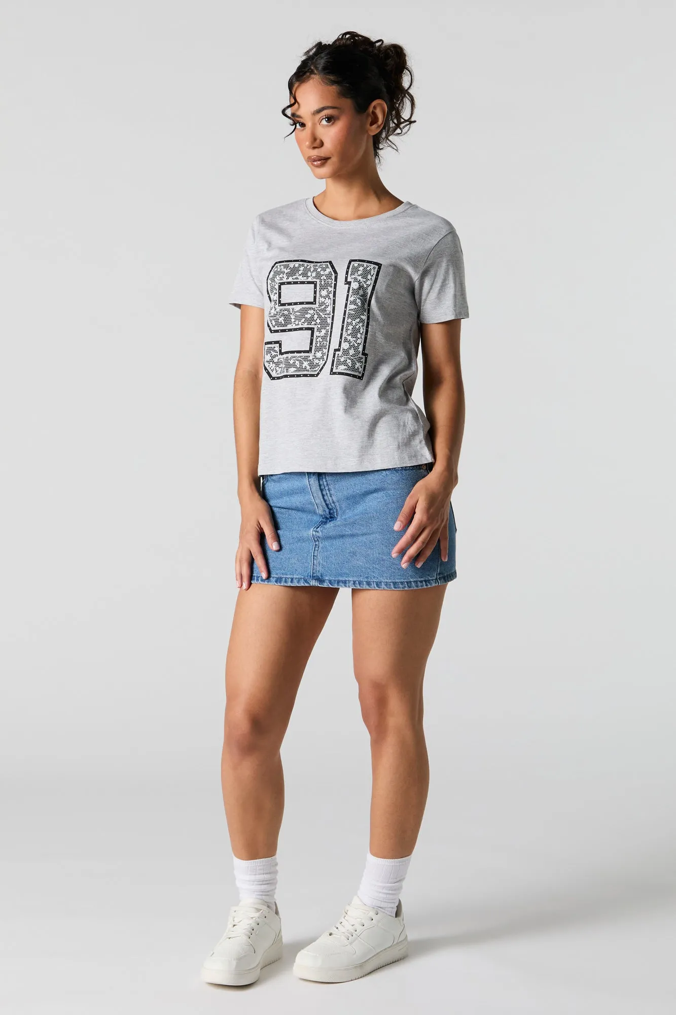 91 Rhinestone Graphic Boyfriend T-Shirt sold by Urban Planet product image thumbnail 3