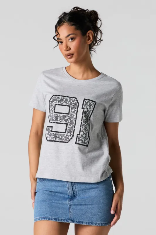 91 Rhinestone Graphic Boyfriend T-Shirt sold by Urban Planet