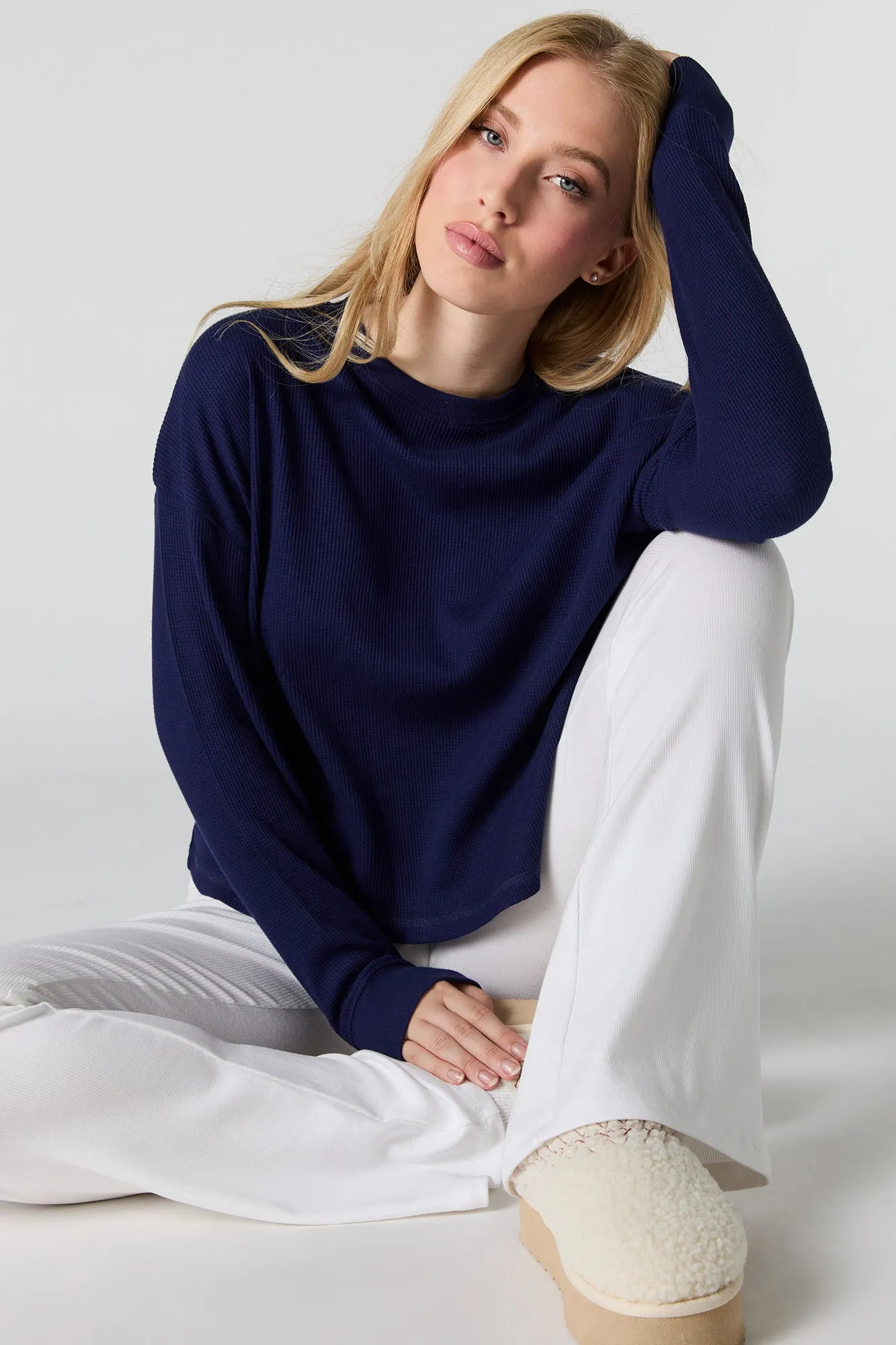 Waffle Knit Long Sleeve Top sold by Urban Planet