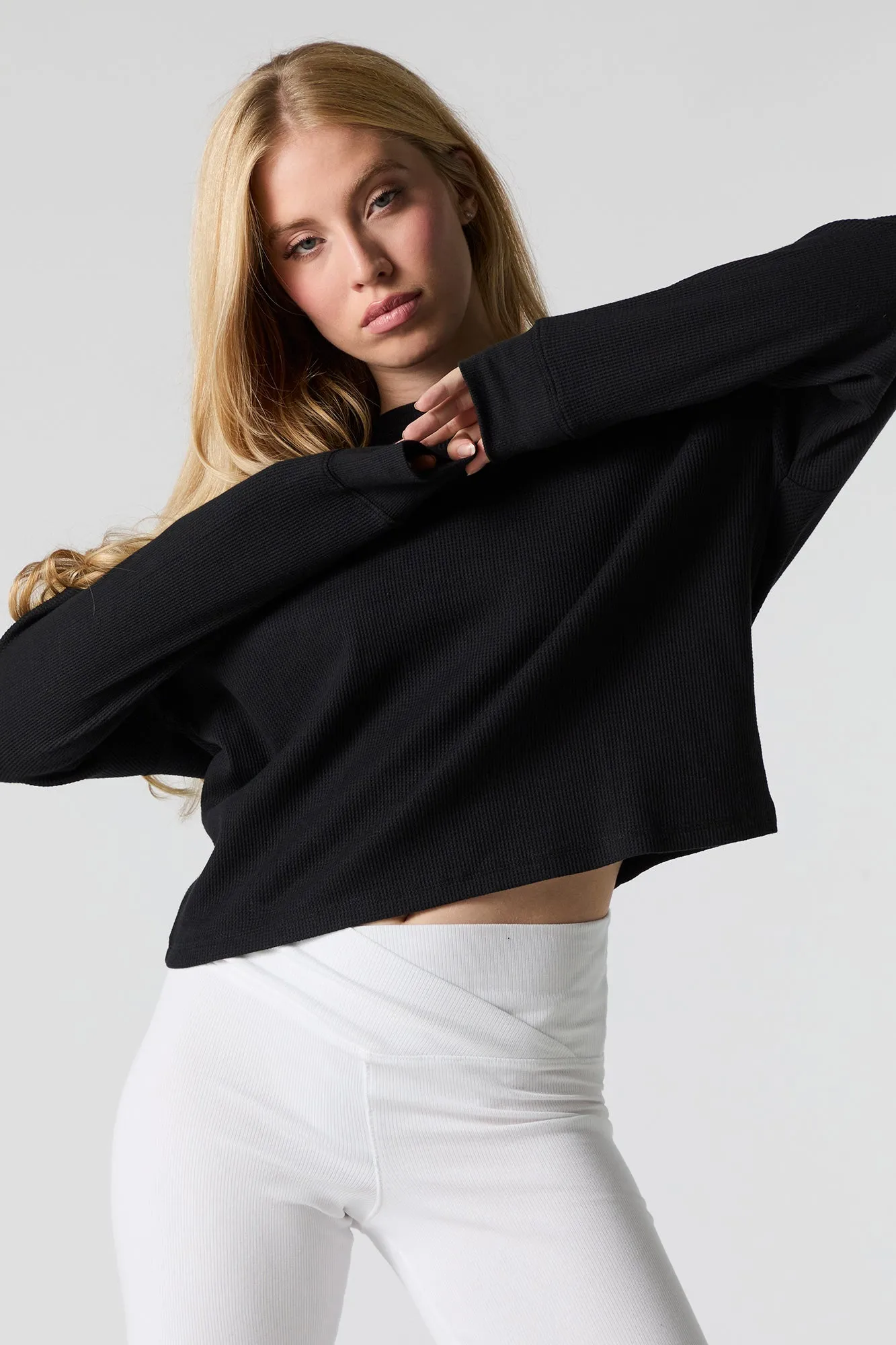 Waffle Knit Long Sleeve Top sold by Urban Planet product image thumbnail 5