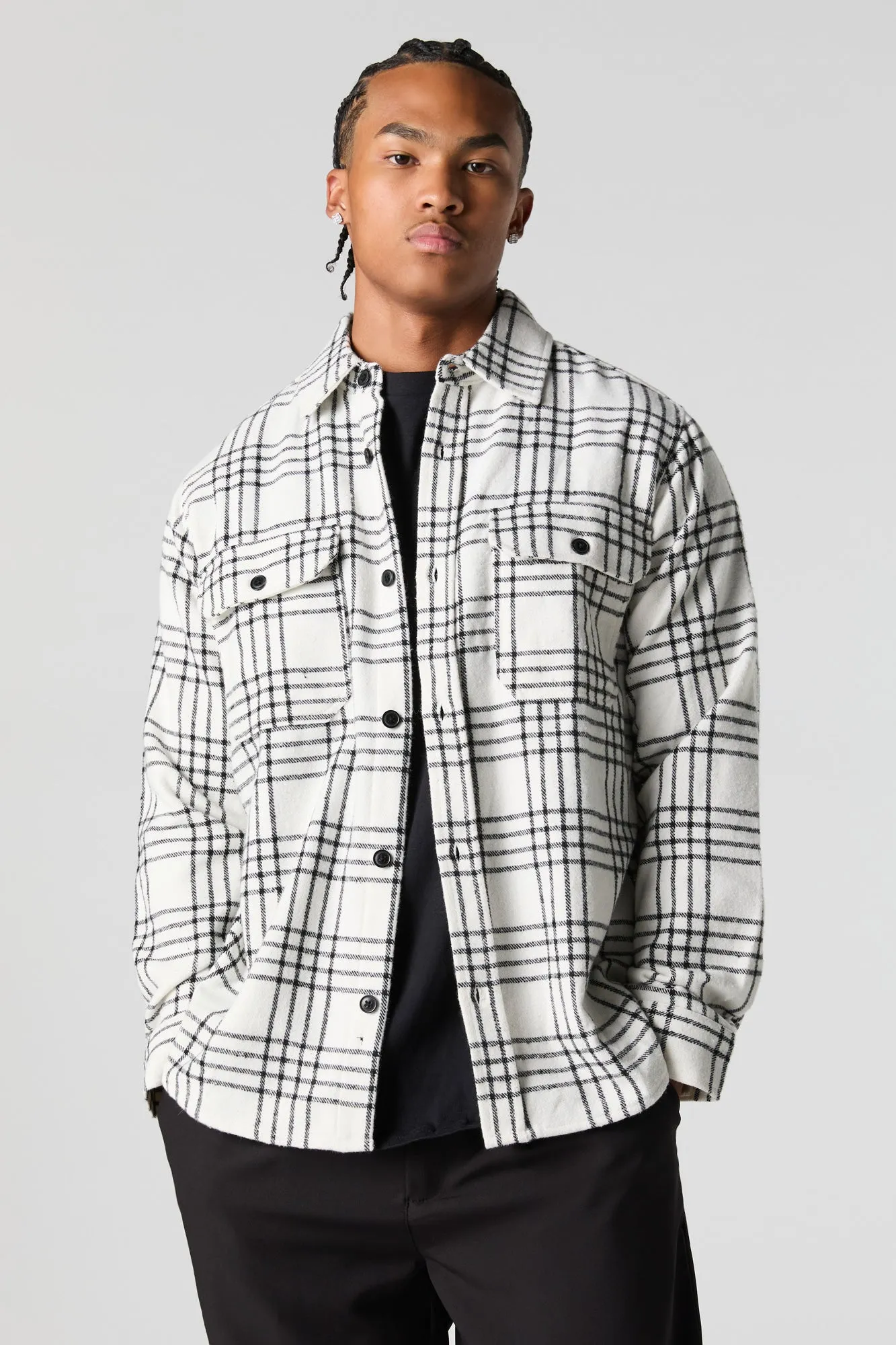 Plaid Print Button-Up Top sold by Urban Planet