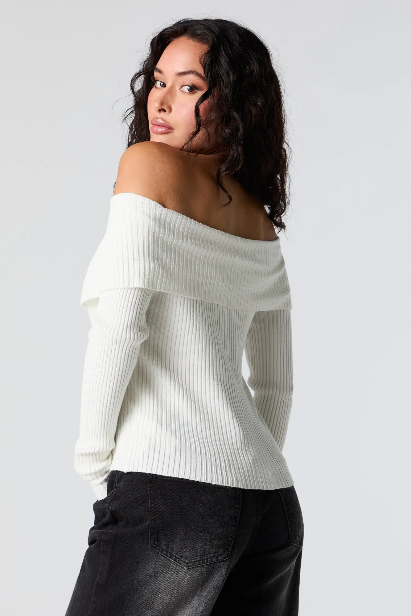 Chandail en tricot côtelé avec épaules dénudées et fermeture à glissière sold by Urban Planet product image thumbnail 2