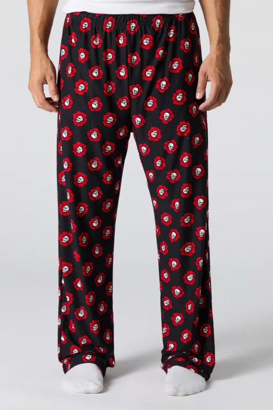 Skull Flower Print Pajama Pant sold by Urban Planet