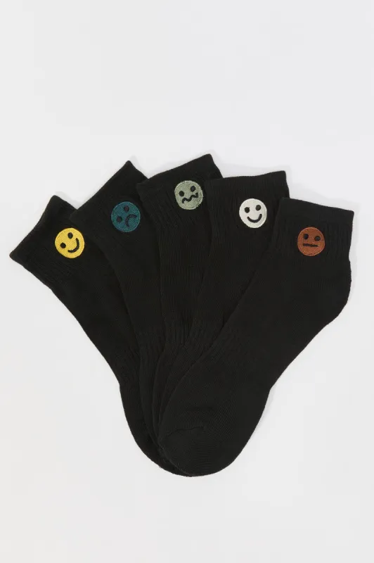 Emoji Embroidered Quarter Socks (5 Pack) sold by Urban Planet