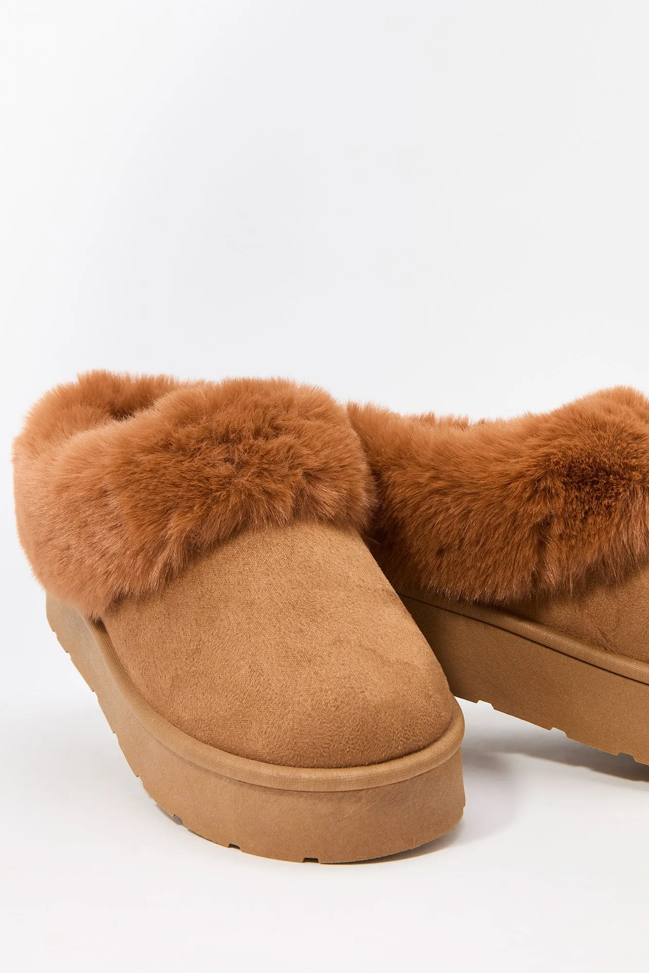 Faux Fur Collared Platform Slipper Booties sold by Urban Planet