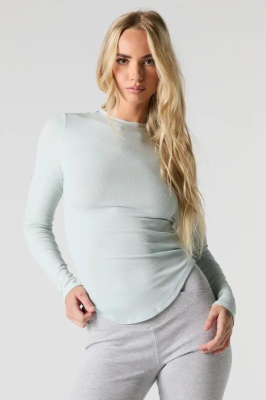 Ribbed Curved Hem Long Sleeve Top sold by Urban Planet