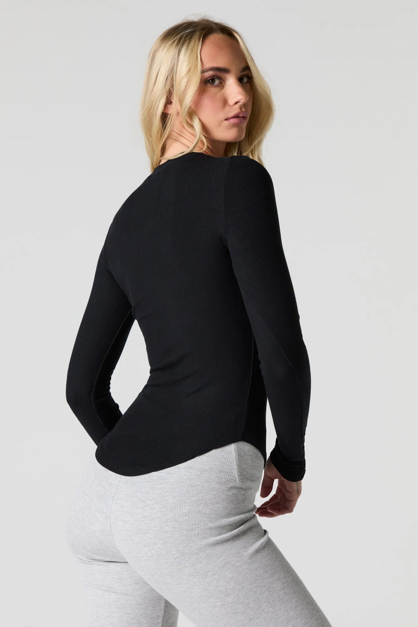 Ribbed Curved Hem Long Sleeve Top sold by Urban Planet product image thumbnail 5