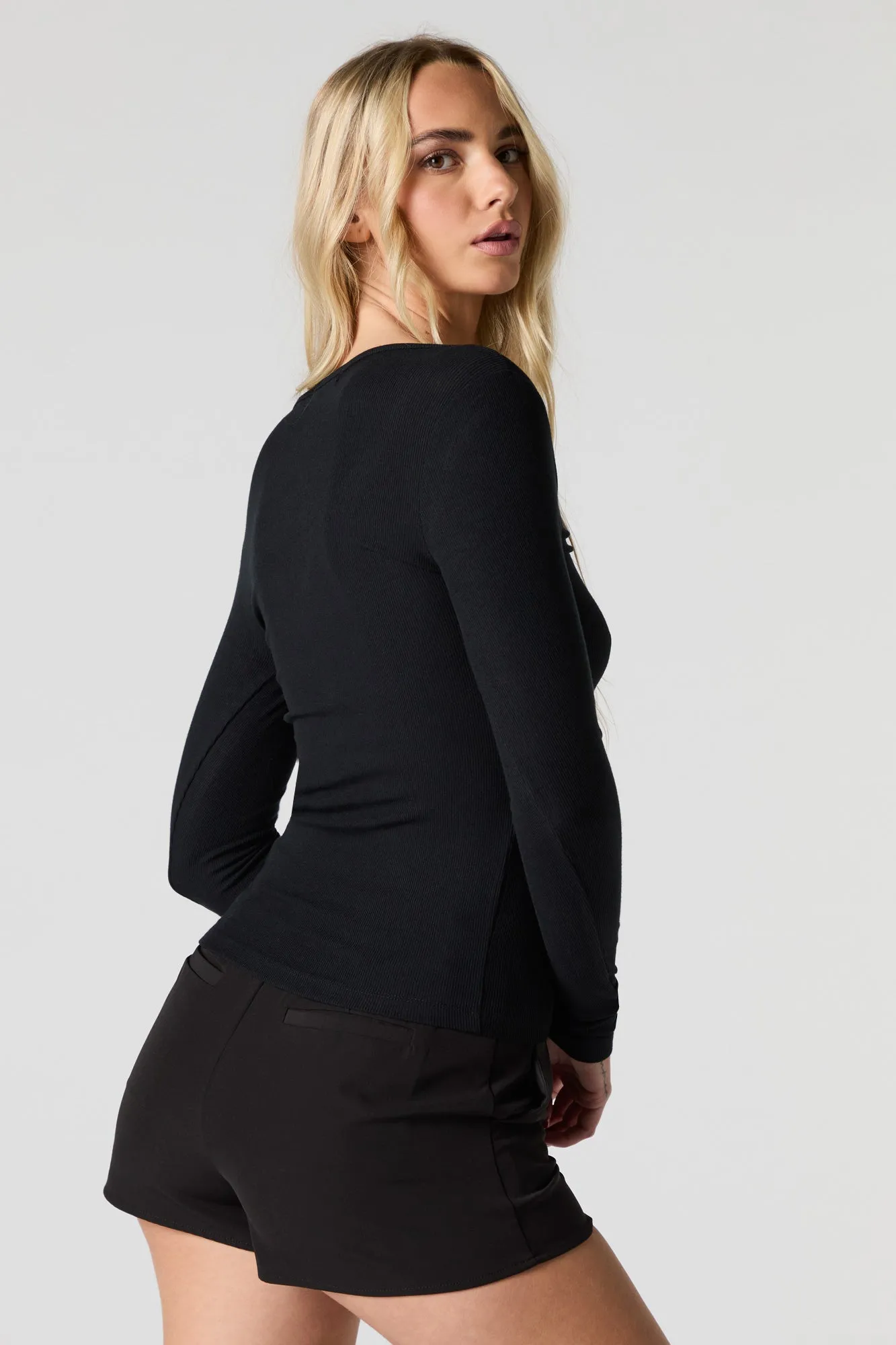 Ribbed Notched Long Sleeve Top sold by Urban Planet product image thumbnail 5