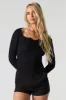 Ribbed Notched Long Sleeve Top sold by Urban Planet