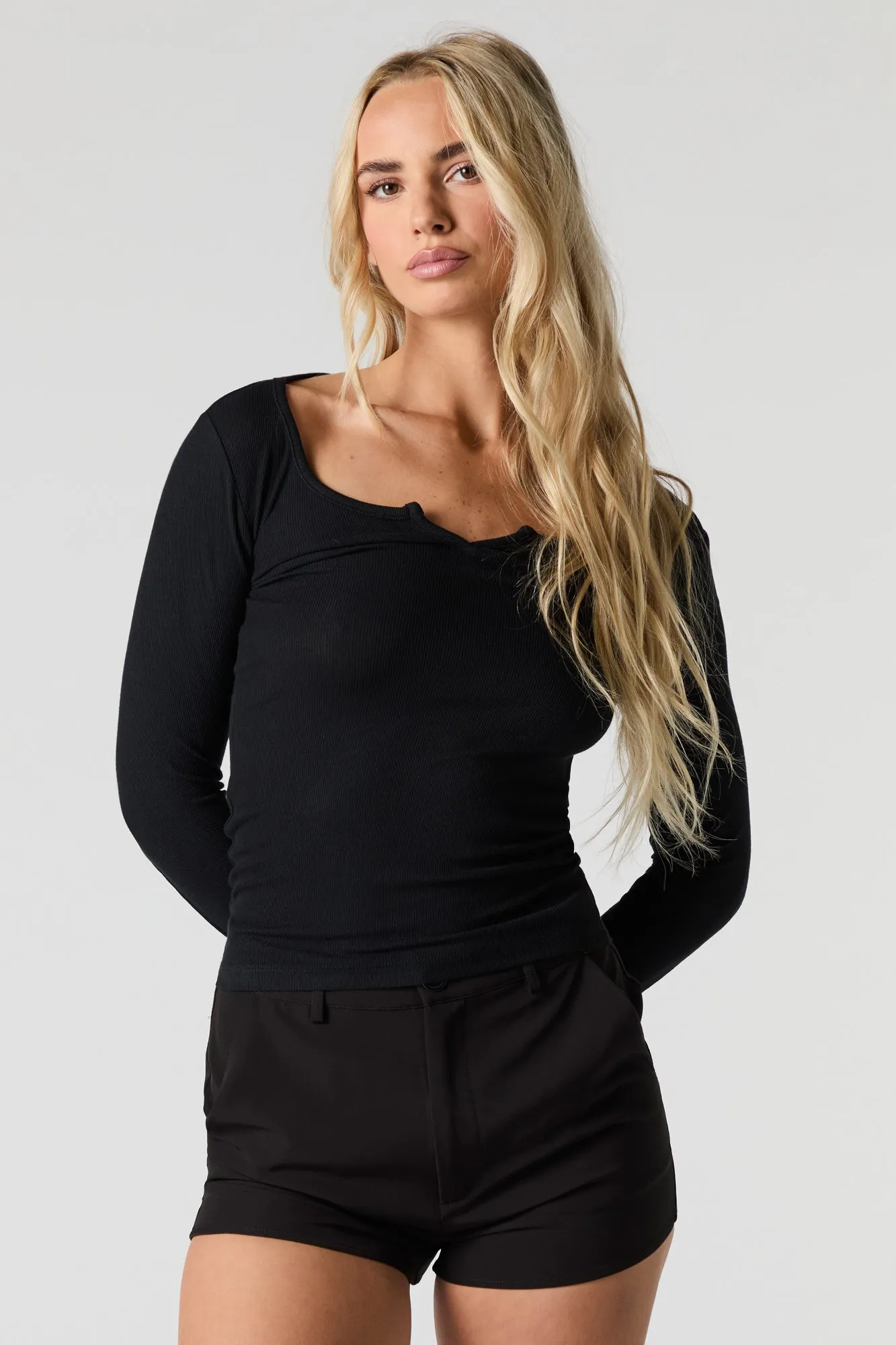 Ribbed Notched Long Sleeve Top sold by Urban Planet product image thumbnail 4