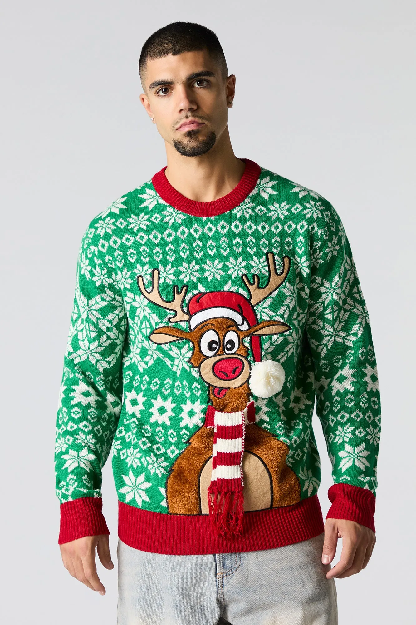 3D Furry Reindeer Ugly Christmas Sweater sold by Urban Planet