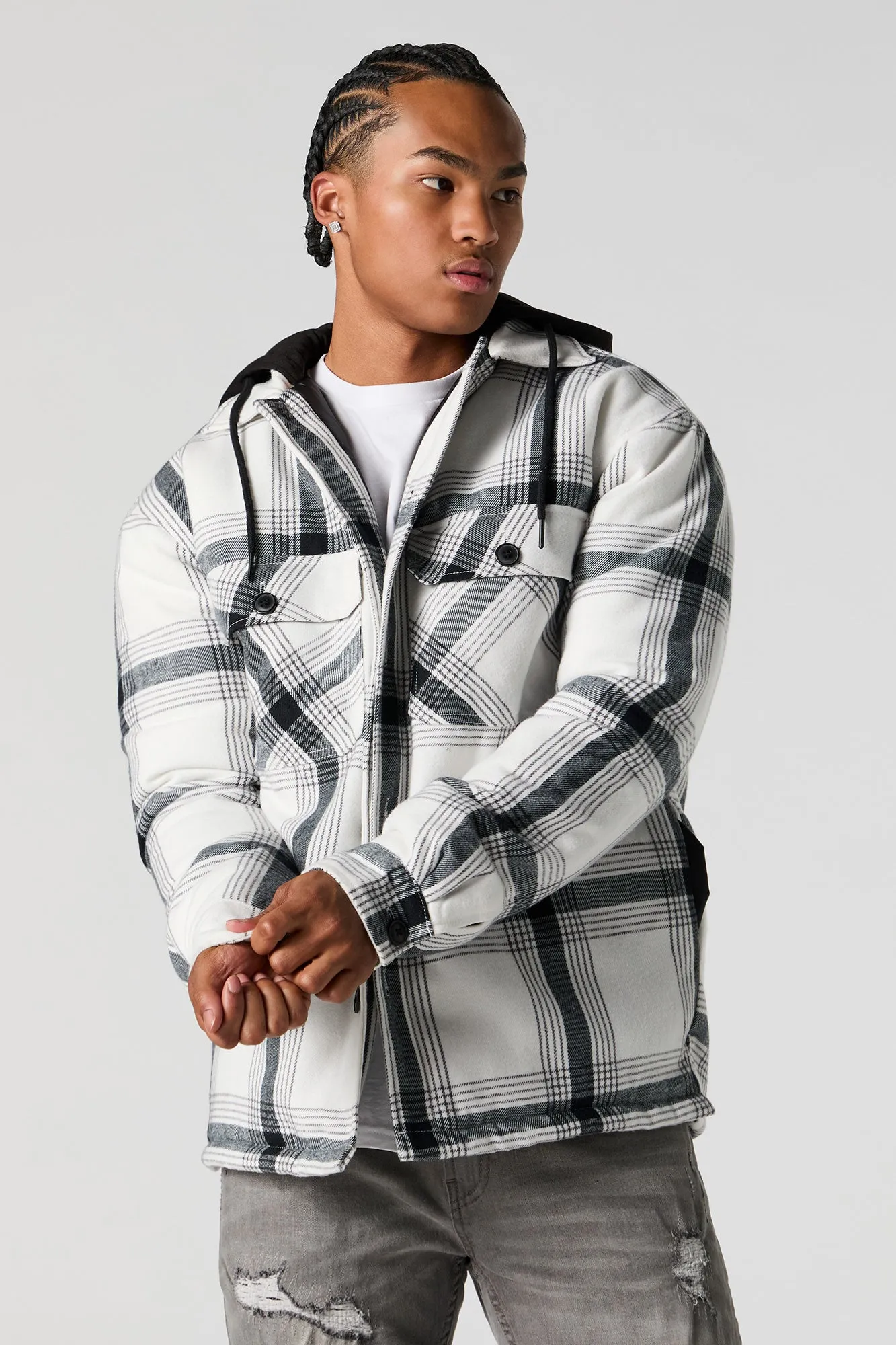 Plaid Hooded Shacket sold by Urban Planet product image thumbnail 5