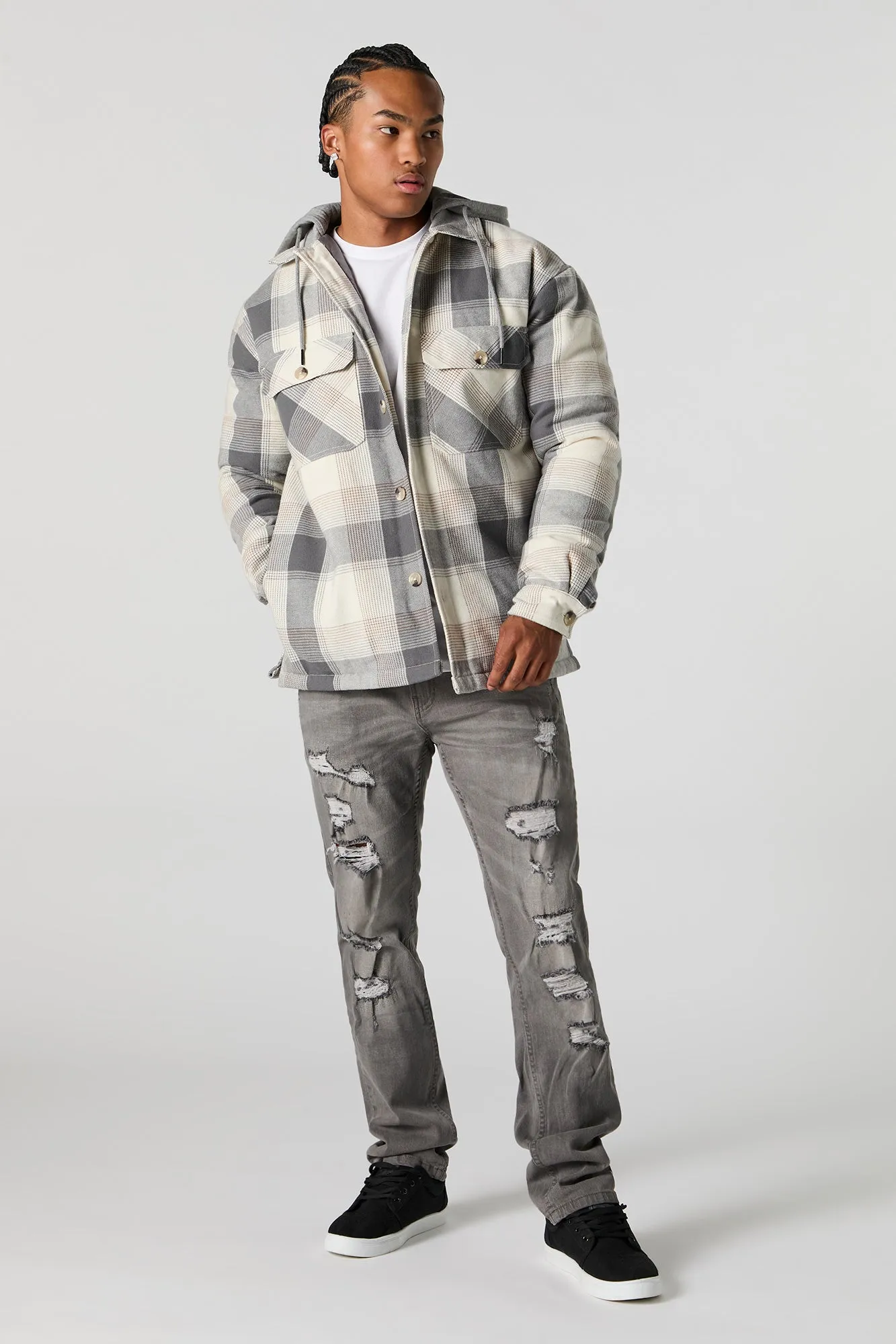 Plaid Hooded Shacket sold by Urban Planet product image thumbnail 3