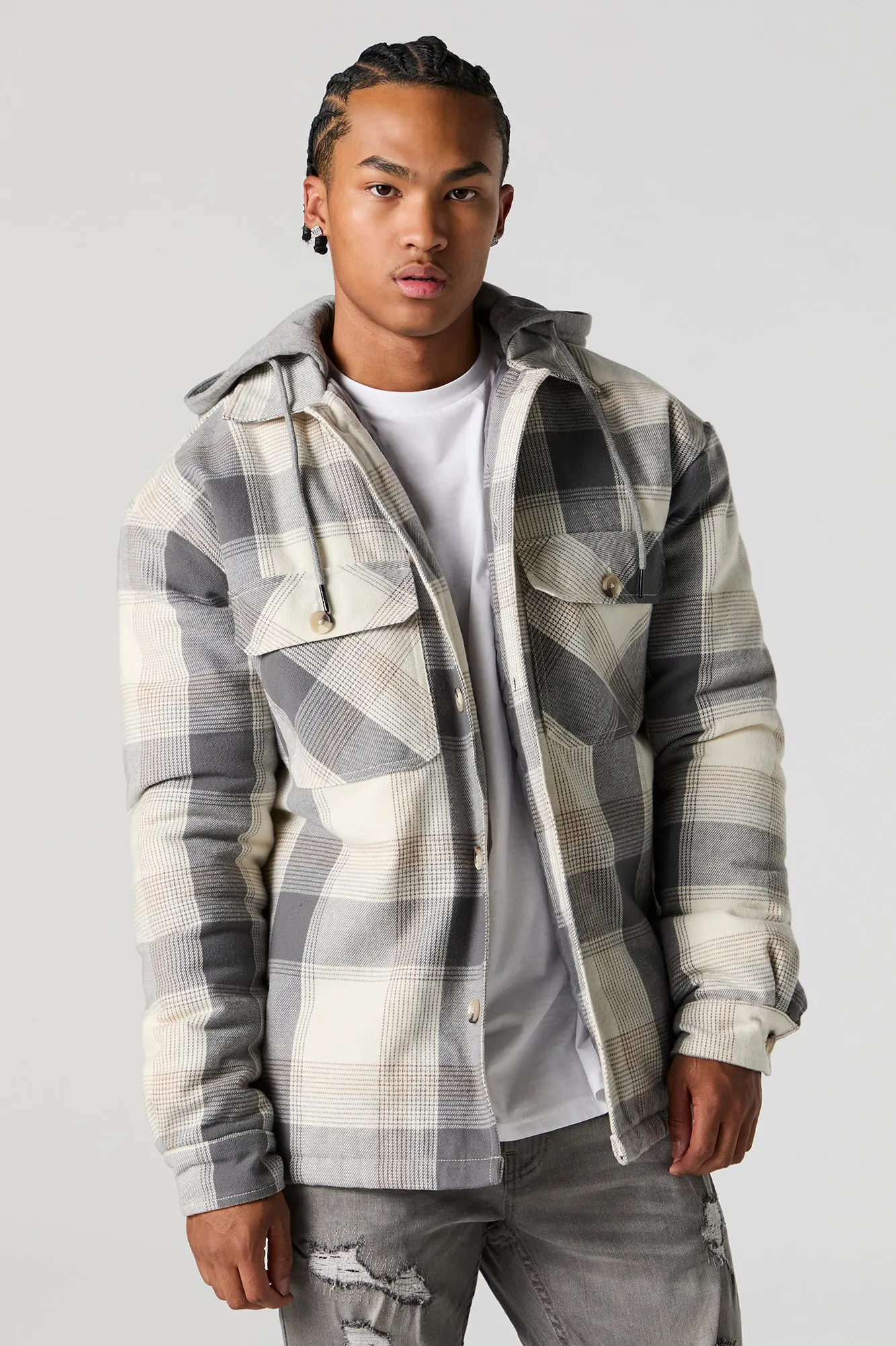 Plaid Hooded Shacket sold by Urban Planet product image thumbnail 4