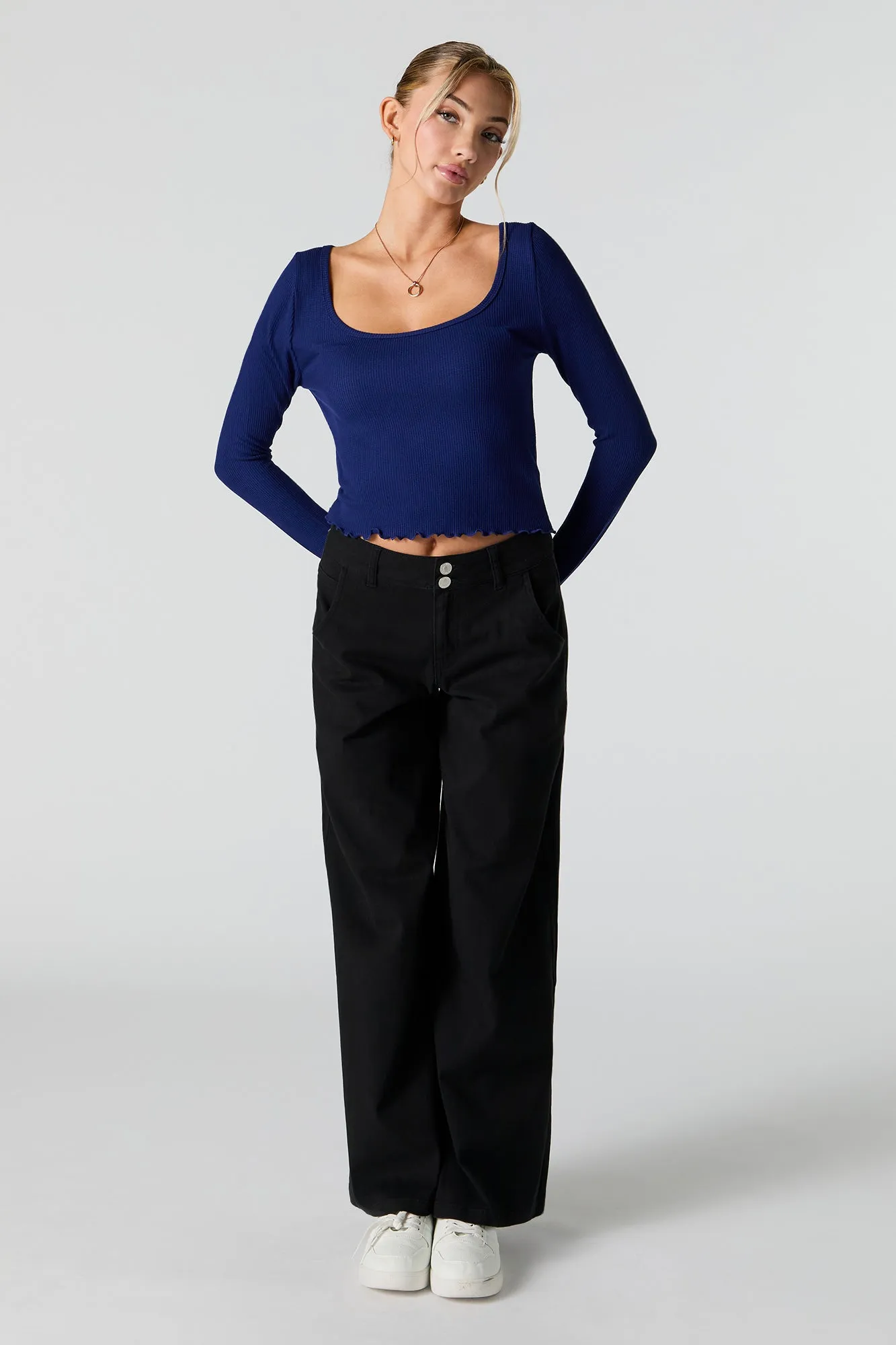 Haut en tricot gaufré à manches longues avec encolure dégagée sold by Urban Planet product image thumbnail 3