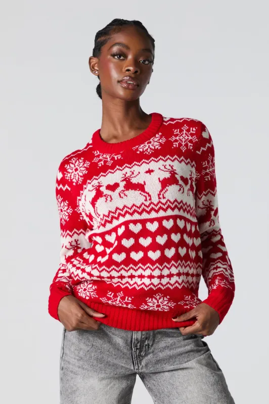 Reindeer Fairisle Jacquard Knit Christmas Sweater sold by Urban Planet