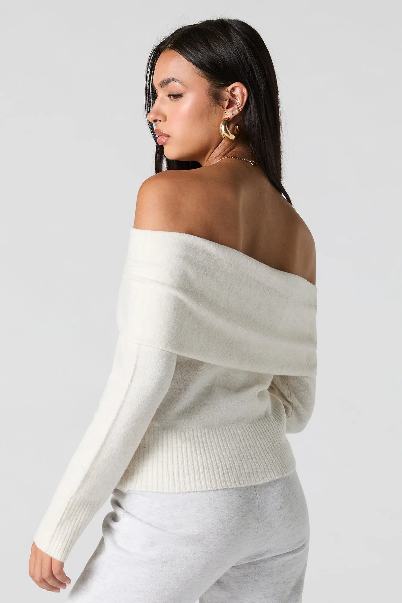 Mossy Knit Foldover Off Shoulder Sweater sold by Urban Planet product image thumbnail 2