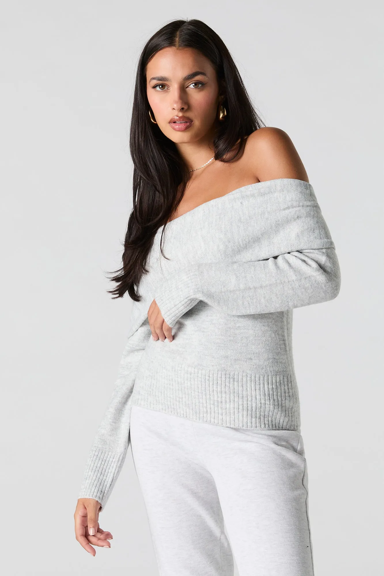 Mossy Knit Foldover Off Shoulder Sweater sold by Urban Planet product image thumbnail 4