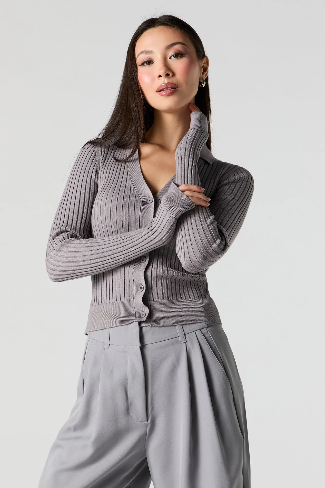 Chandail boutonné en tricot côtelé avec col sold by Urban Planet product image thumbnail 5