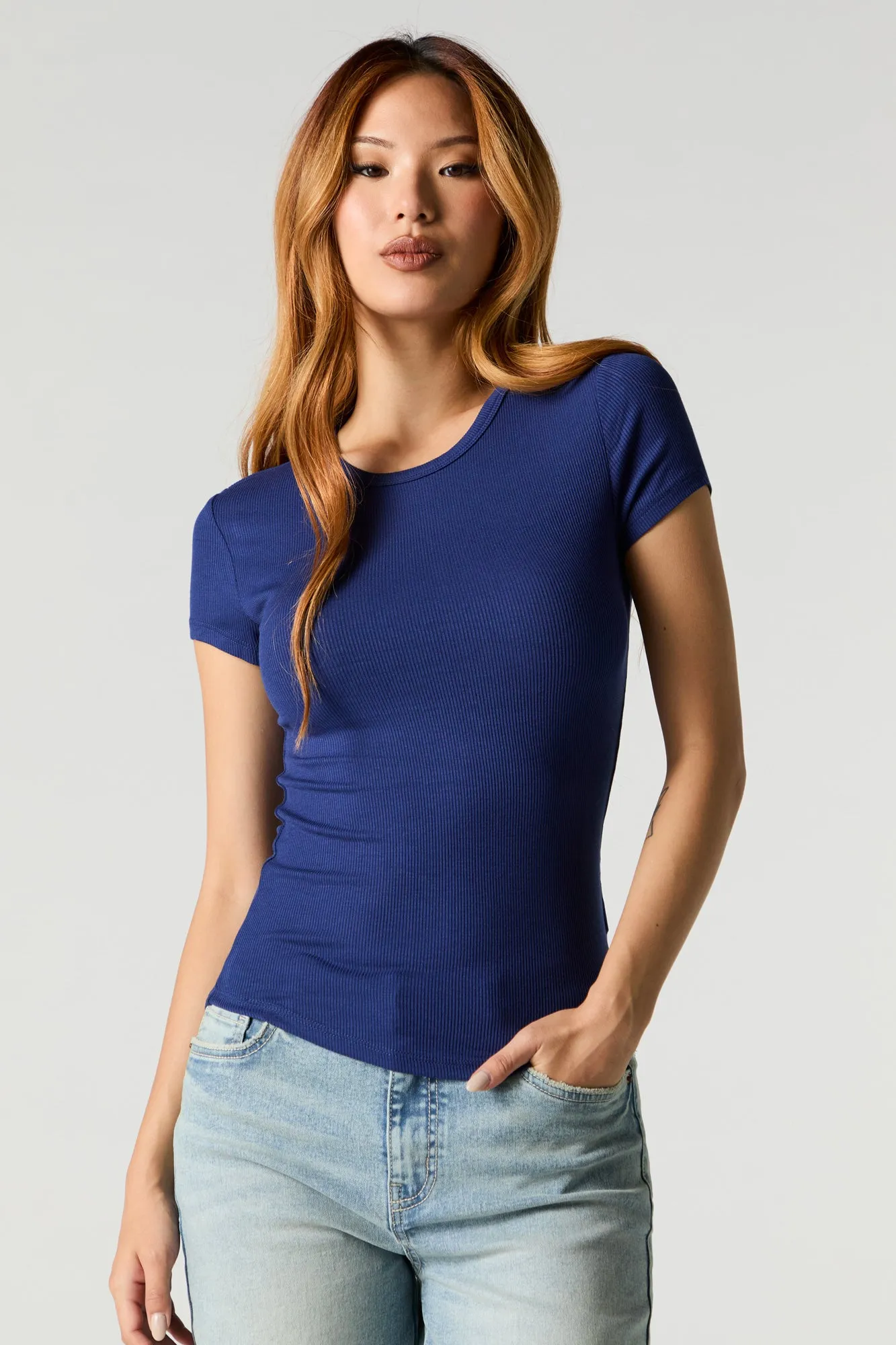 T-shirt côtelé à ourlet arrondi sold by Urban Planet product image thumbnail 4