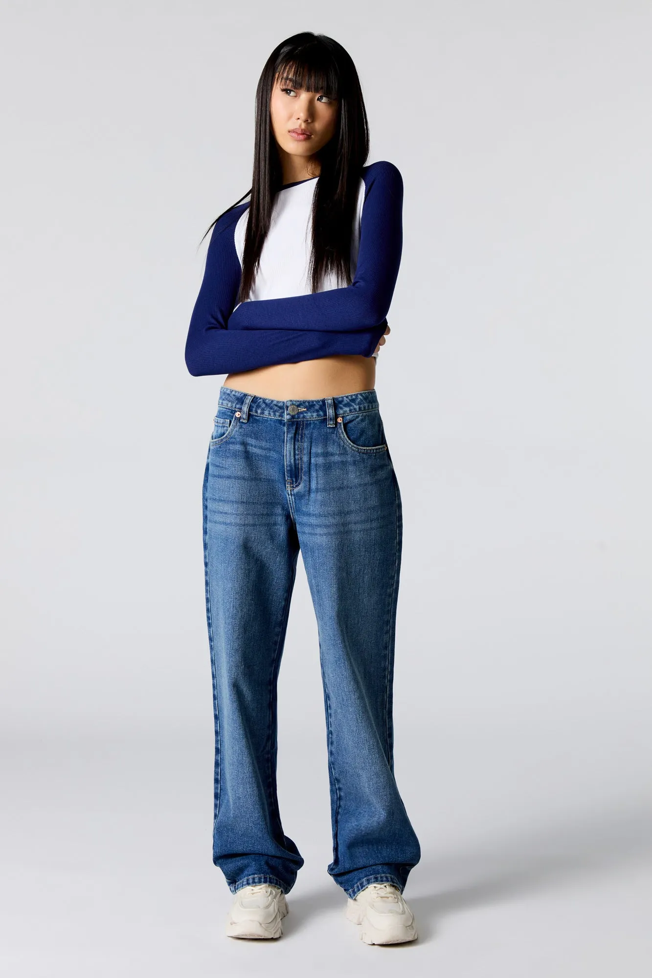 Dark Wash Slouchy Straight Leg Jean sold by Urban Planet