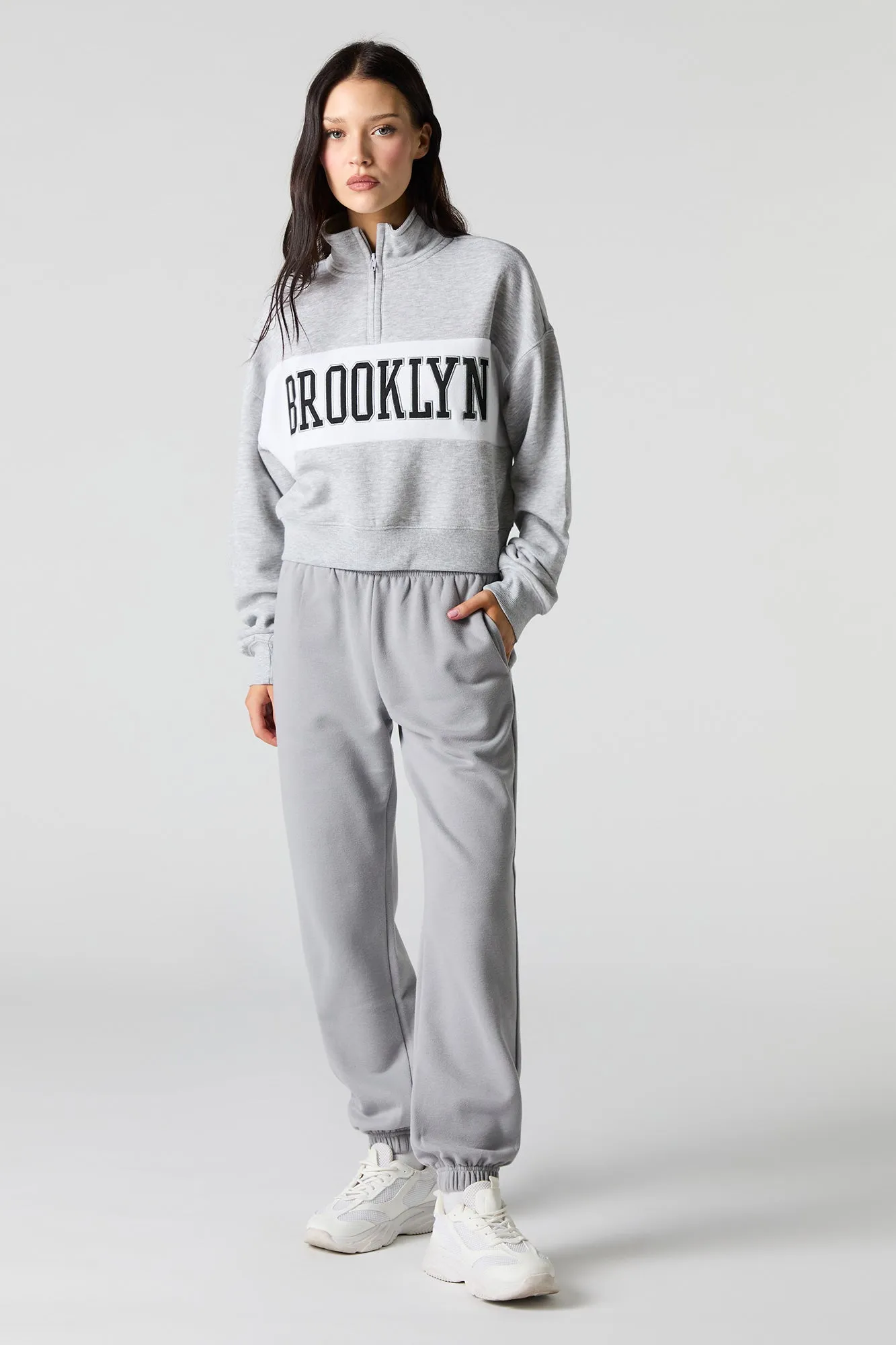 City Twill Embroidered Quarter Zip Fleece Sweatshirt sold by Urban Planet product image thumbnail 3