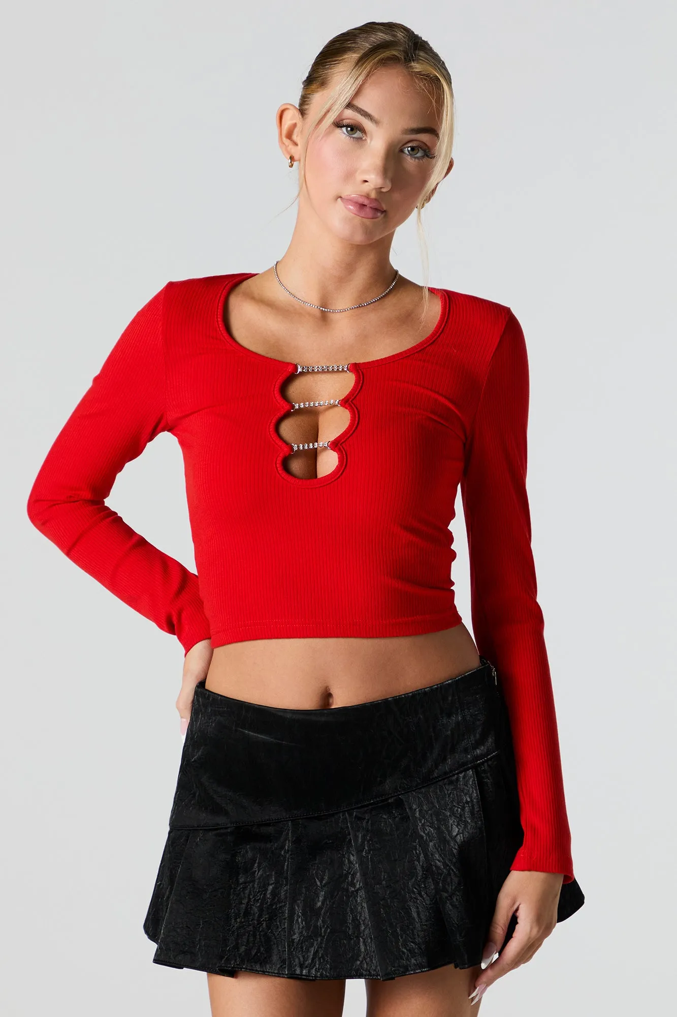 Ribbed Rhinestone Trim Cut-Out Top sold by Urban Planet product image thumbnail 4