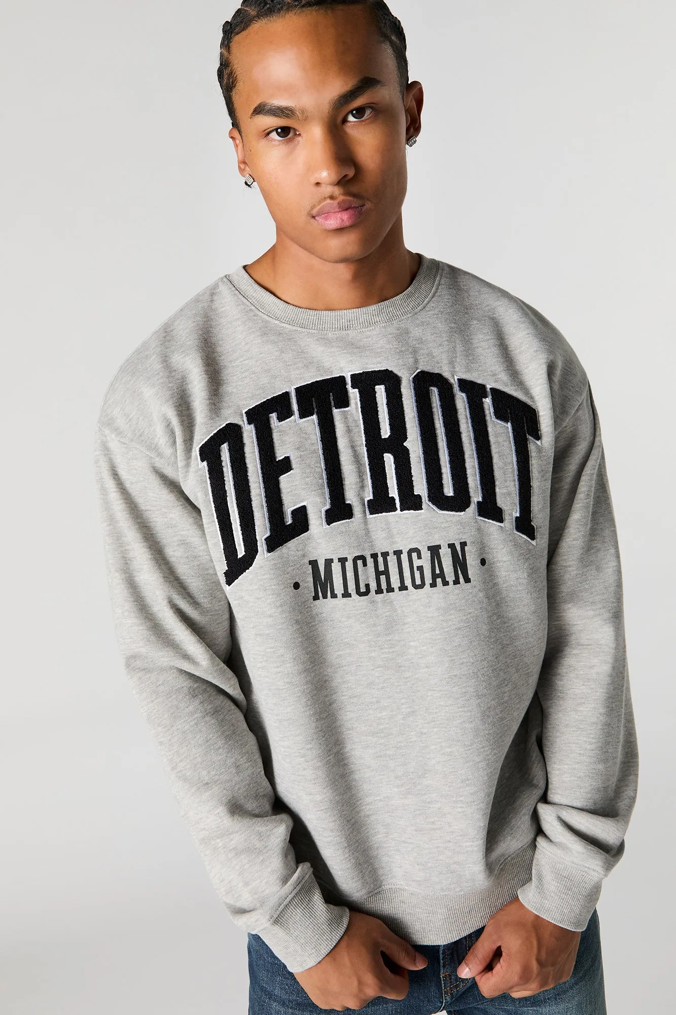 City Chenille Embroidered Fleece Sweatshirt sold by Urban Planet