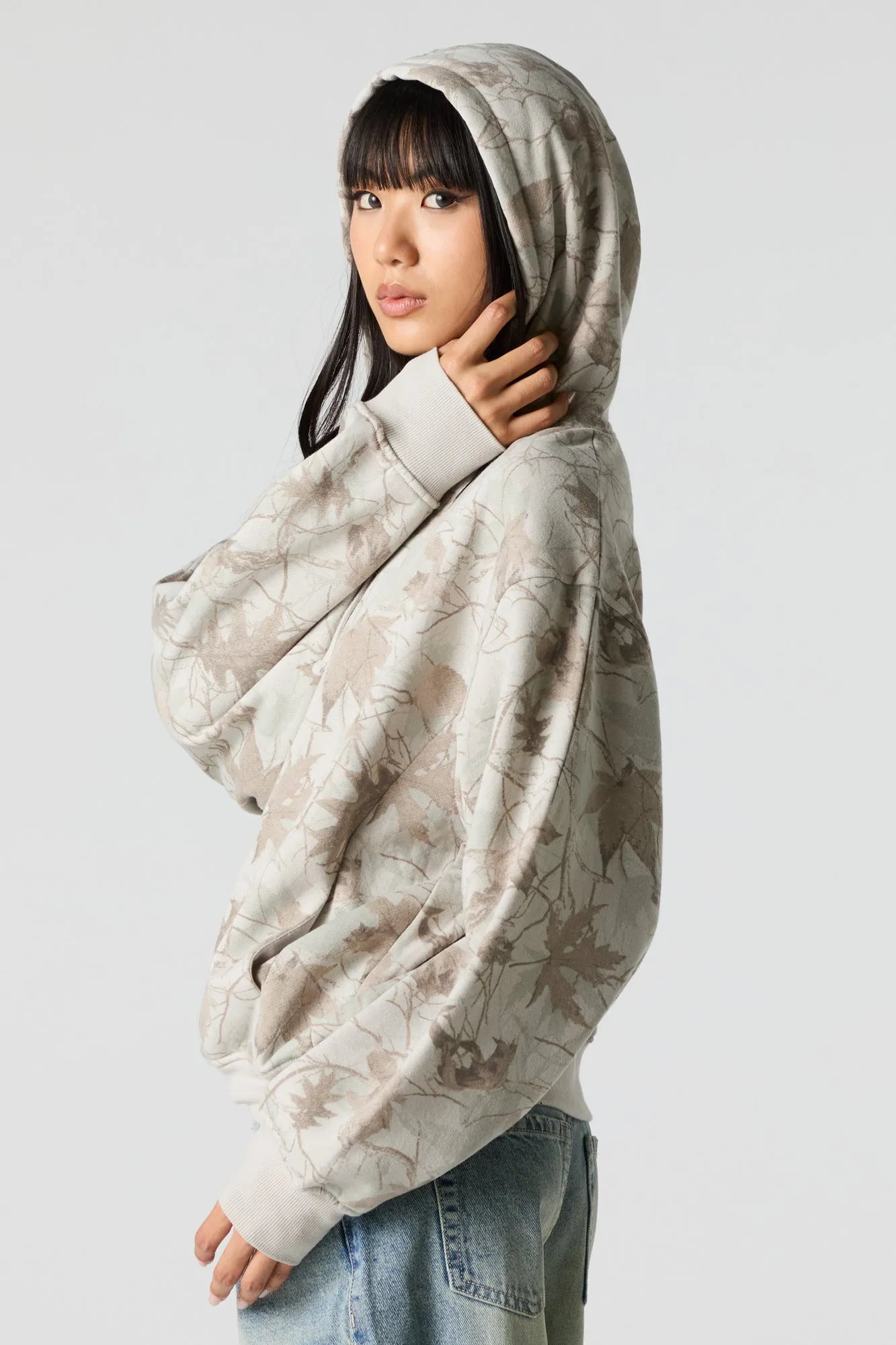 Camo Leaf Print Fleece Hoodie sold by Urban Planet product image thumbnail 2