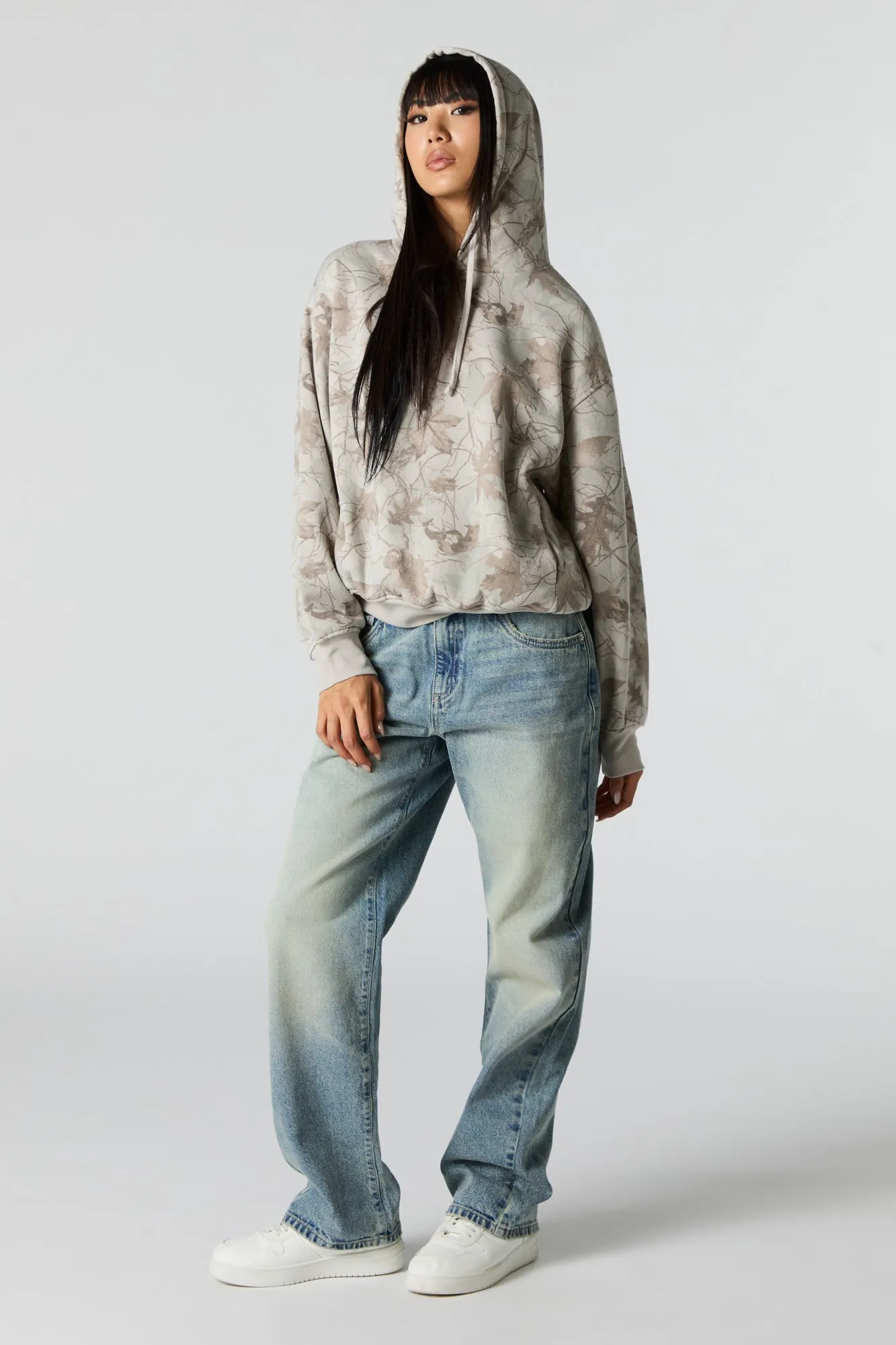 Camo Leaf Print Fleece Hoodie sold by Urban Planet product image thumbnail 3