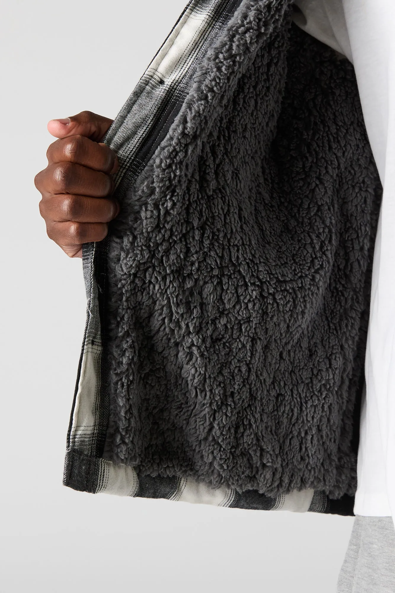 Plaid Sherpa Lined Hooded Shacket sold by Urban Planet product image thumbnail 4