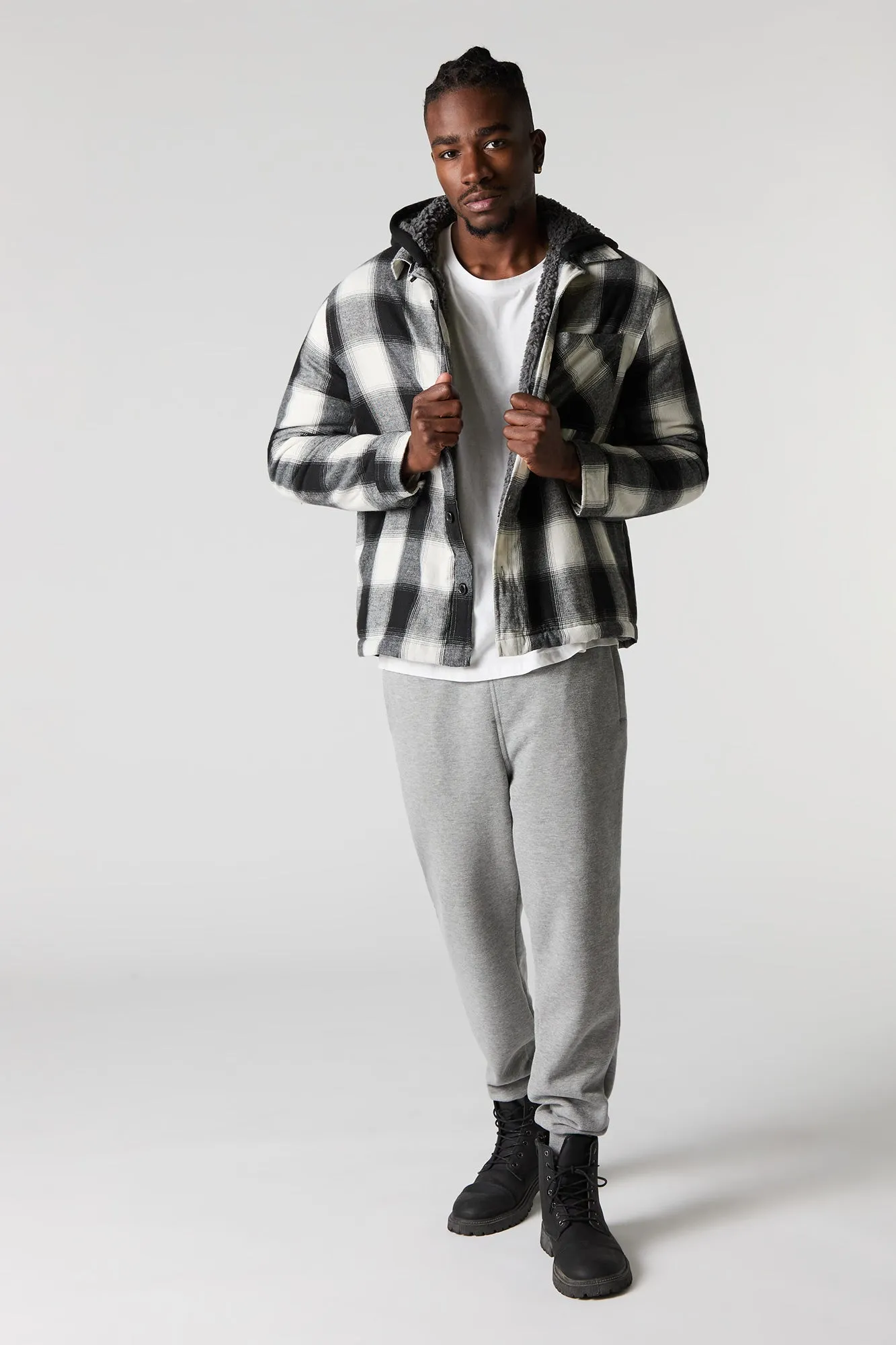 Plaid Sherpa Lined Hooded Shacket sold by Urban Planet product image thumbnail 3