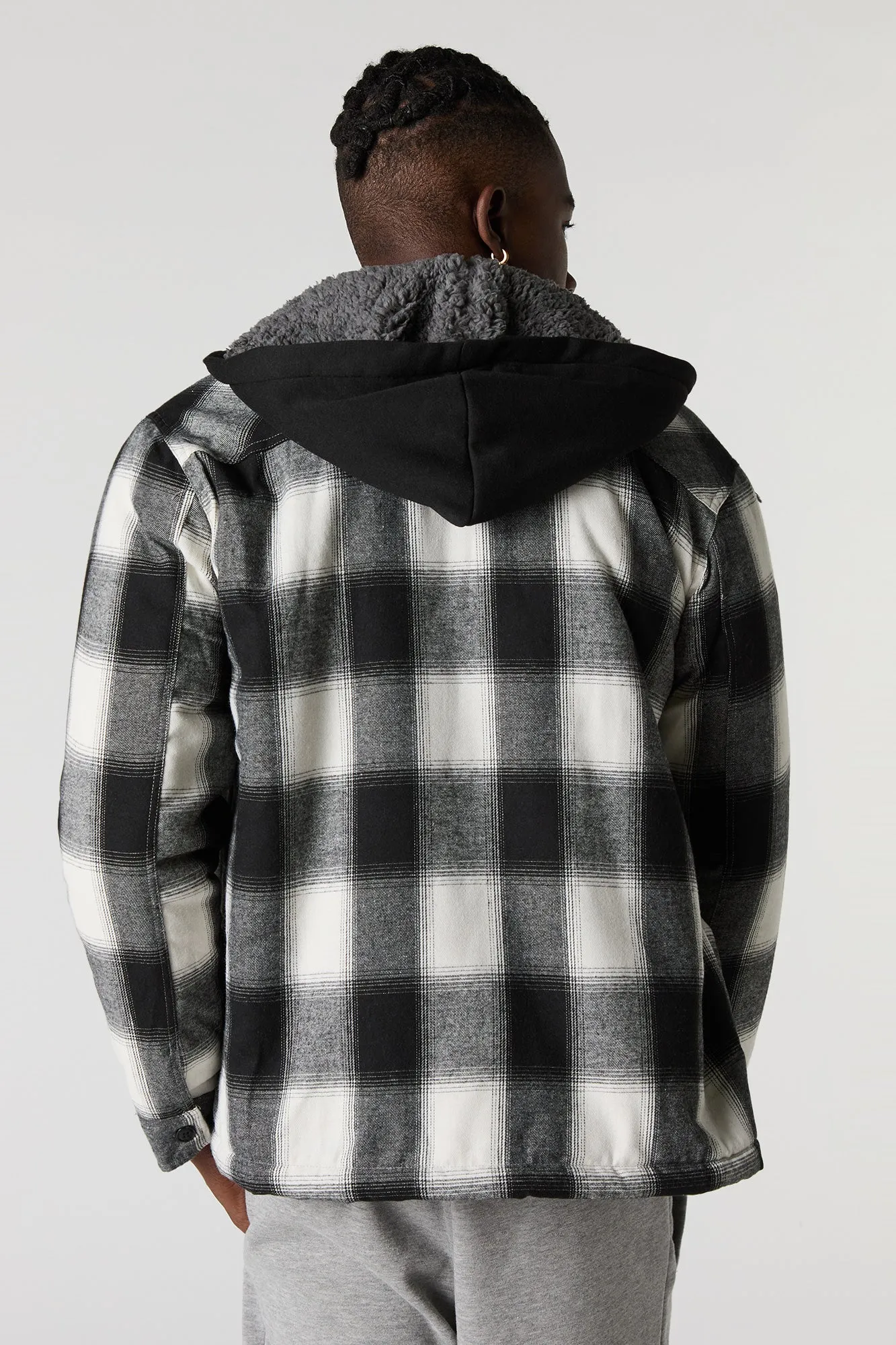 Plaid Sherpa Lined Hooded Shacket sold by Urban Planet product image thumbnail 2