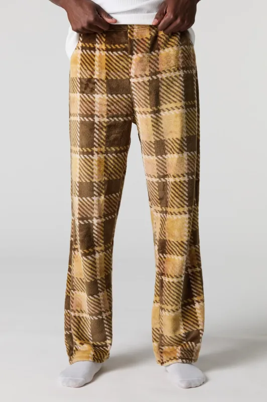 Pantalon de pyjama pelucheux à carreaux bruns sold by Urban Planet