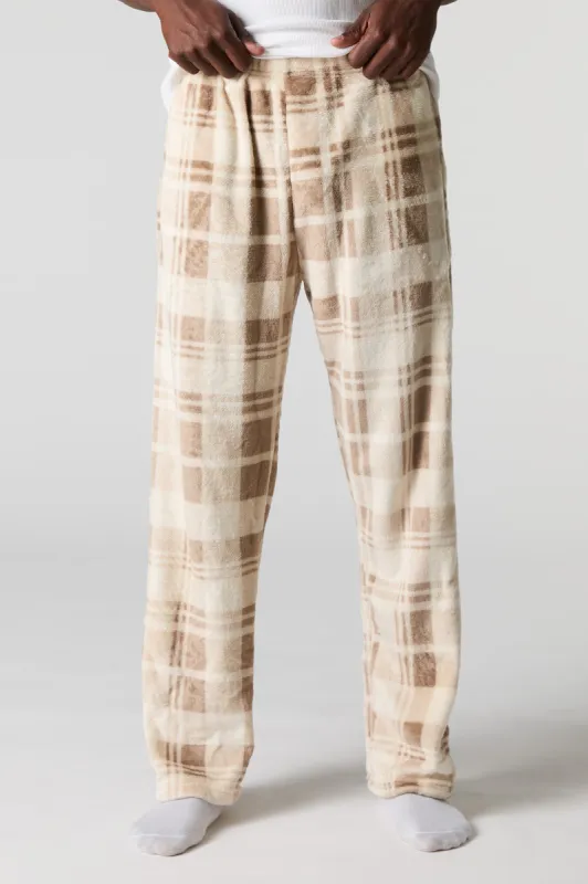 Beige Plaid Plush Pajama Pant sold by Urban Planet