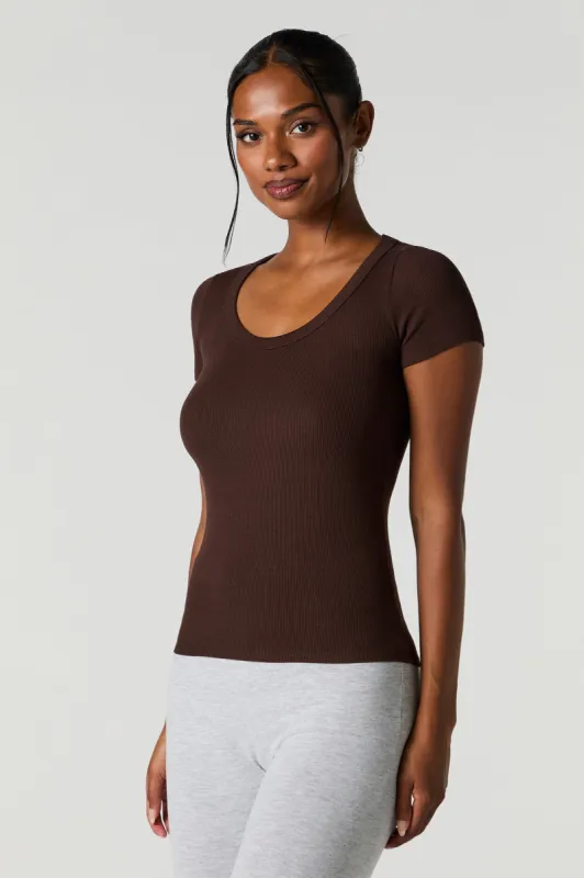 Ribbed Scoop Neck T-Shirt sold by Urban Planet